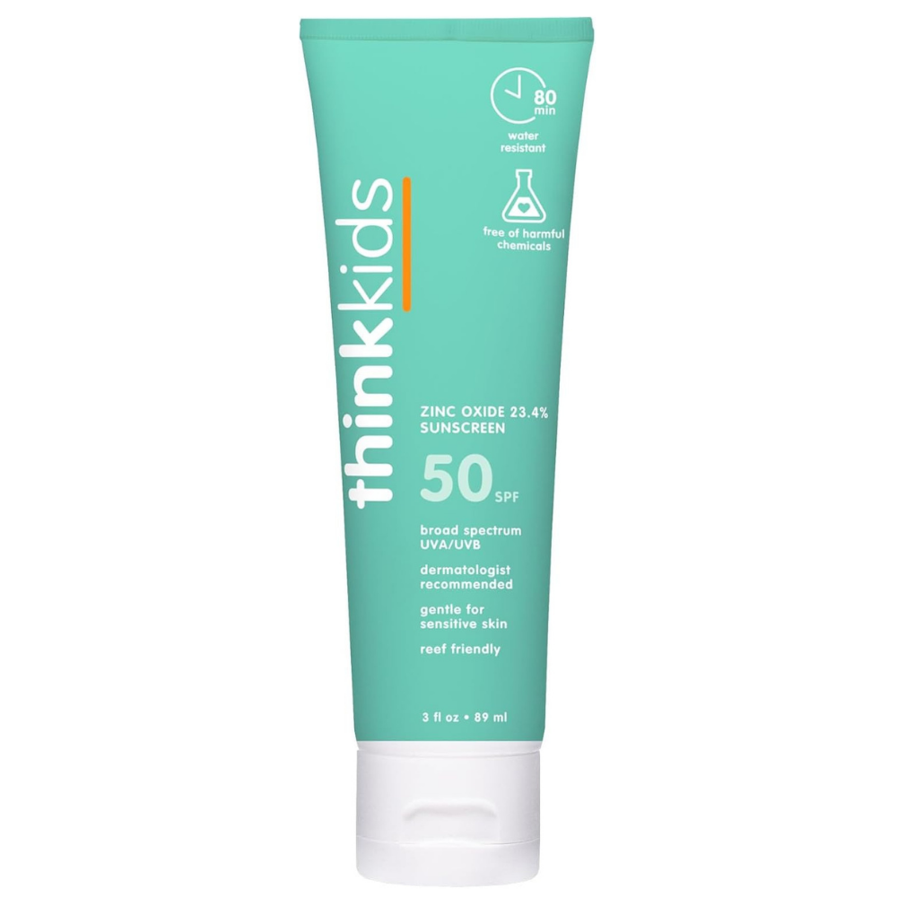 Tube of thinkkids sunscreen with SPF 50, sunscreen with 50spf - dermatologist recommended skincare
