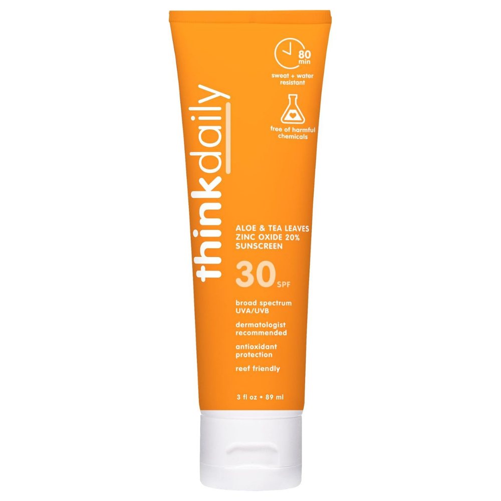 ThinkDaily sunscreen tube with aloe & tea leaves zinc oxide with 30SPF board spectrum