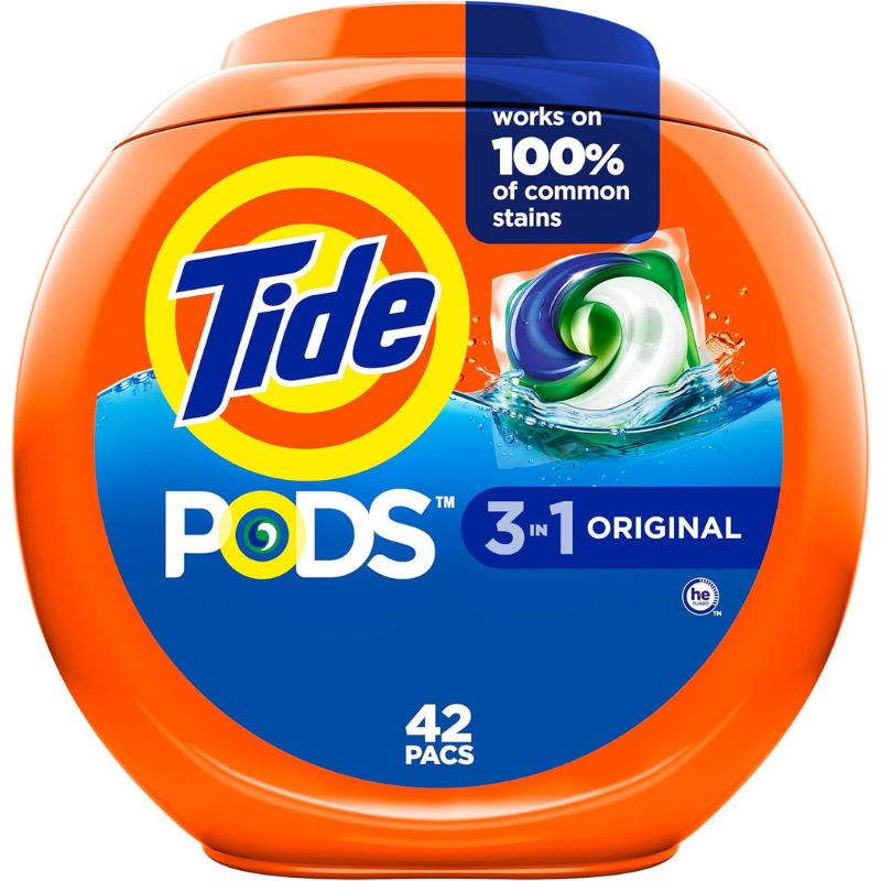 Tide pods 3 in 1 original laundry detergent - works on 100% of common stains - 42 pack