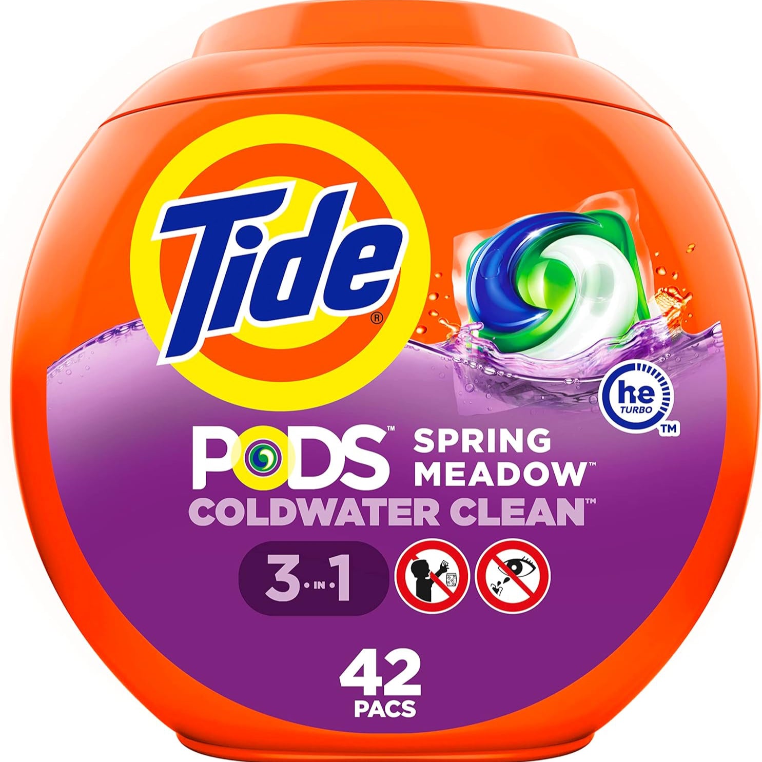 Tide pods spring meadow scent for a cold water clean, 3 in 1 laundry detergent pods comes with 42 pcs.