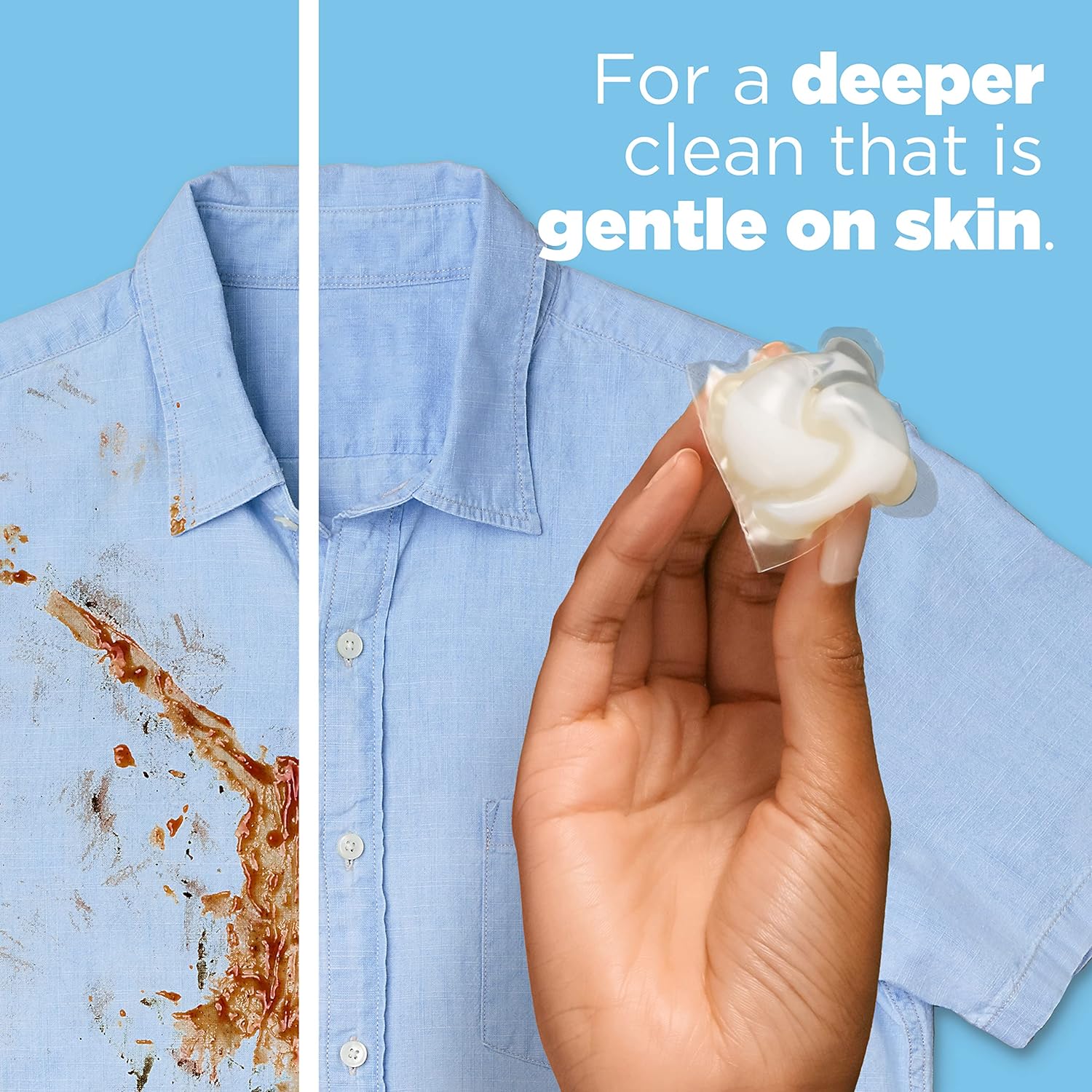 31 tide pods for a deeper clean that's gentle on skin and harsh on stains.