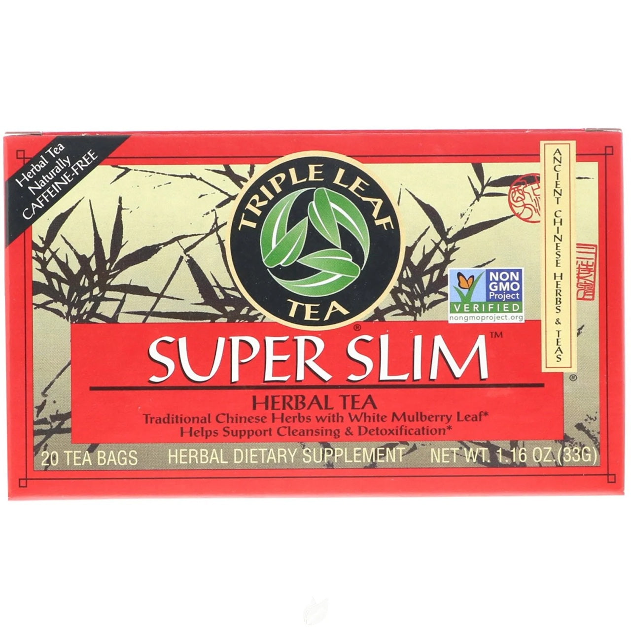 Box of Triple Leaf Tea Super Slim Herbal Tea, naturally caffeine-free