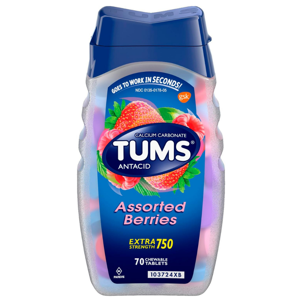 TUMS Extra Strength Chewable Antacid Tablets - Assorted Berries, 70 Count