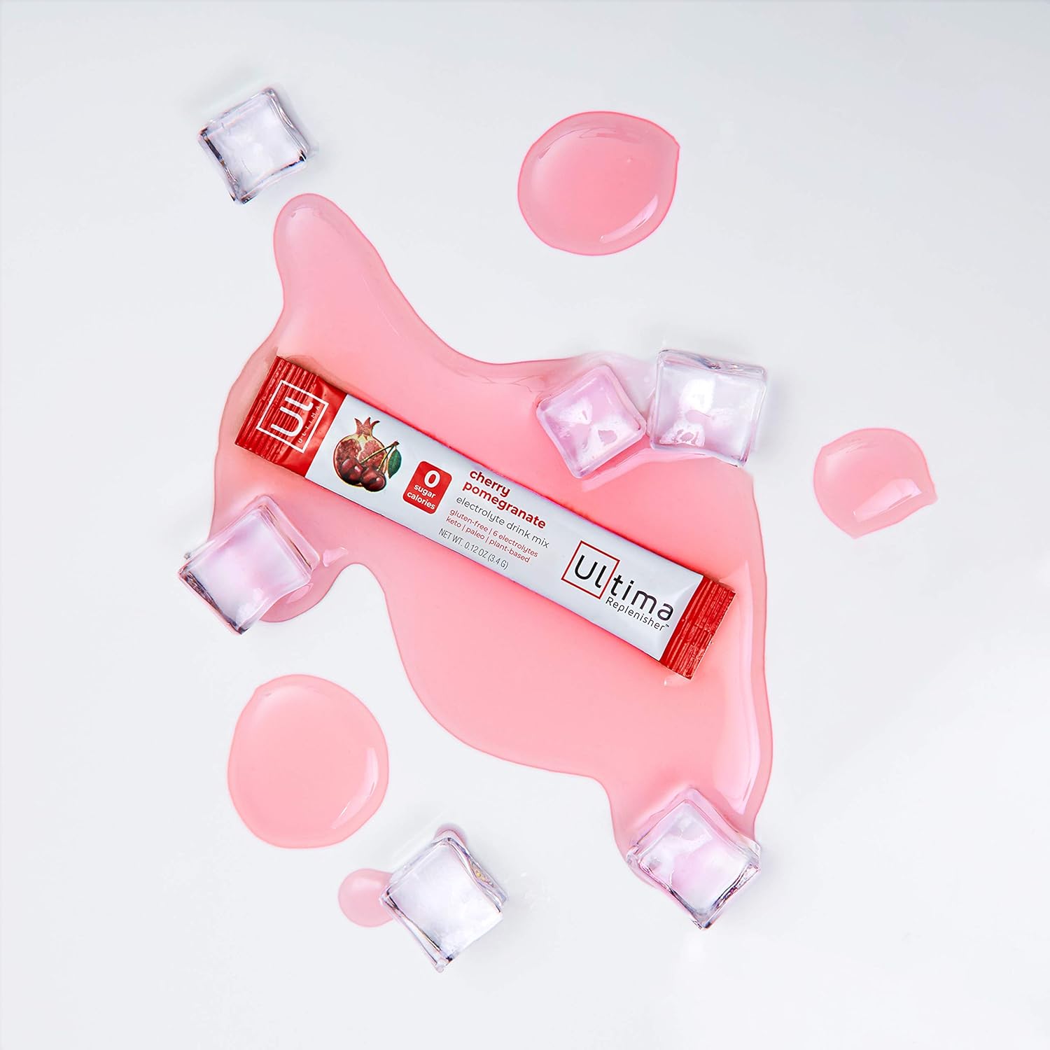 Sachet of cherry Pomegranate electrolyte drink mix - hydration mix.