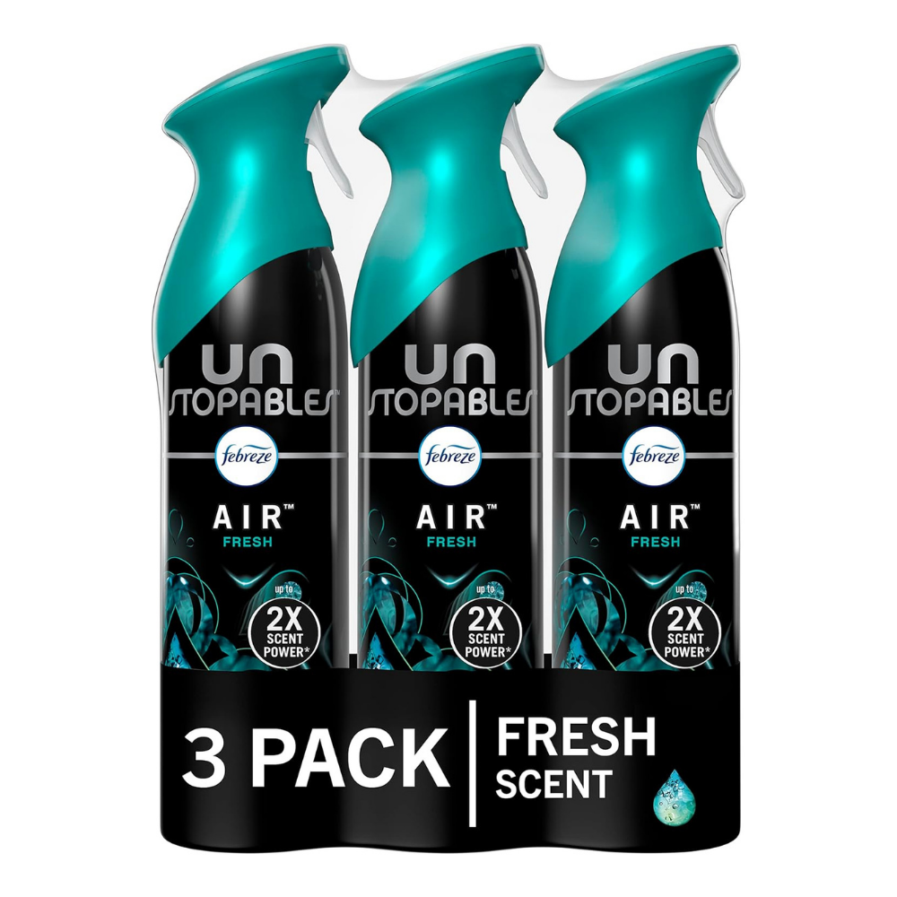 Three bottles of febreze Unstopables Air Freshener with fresh scent