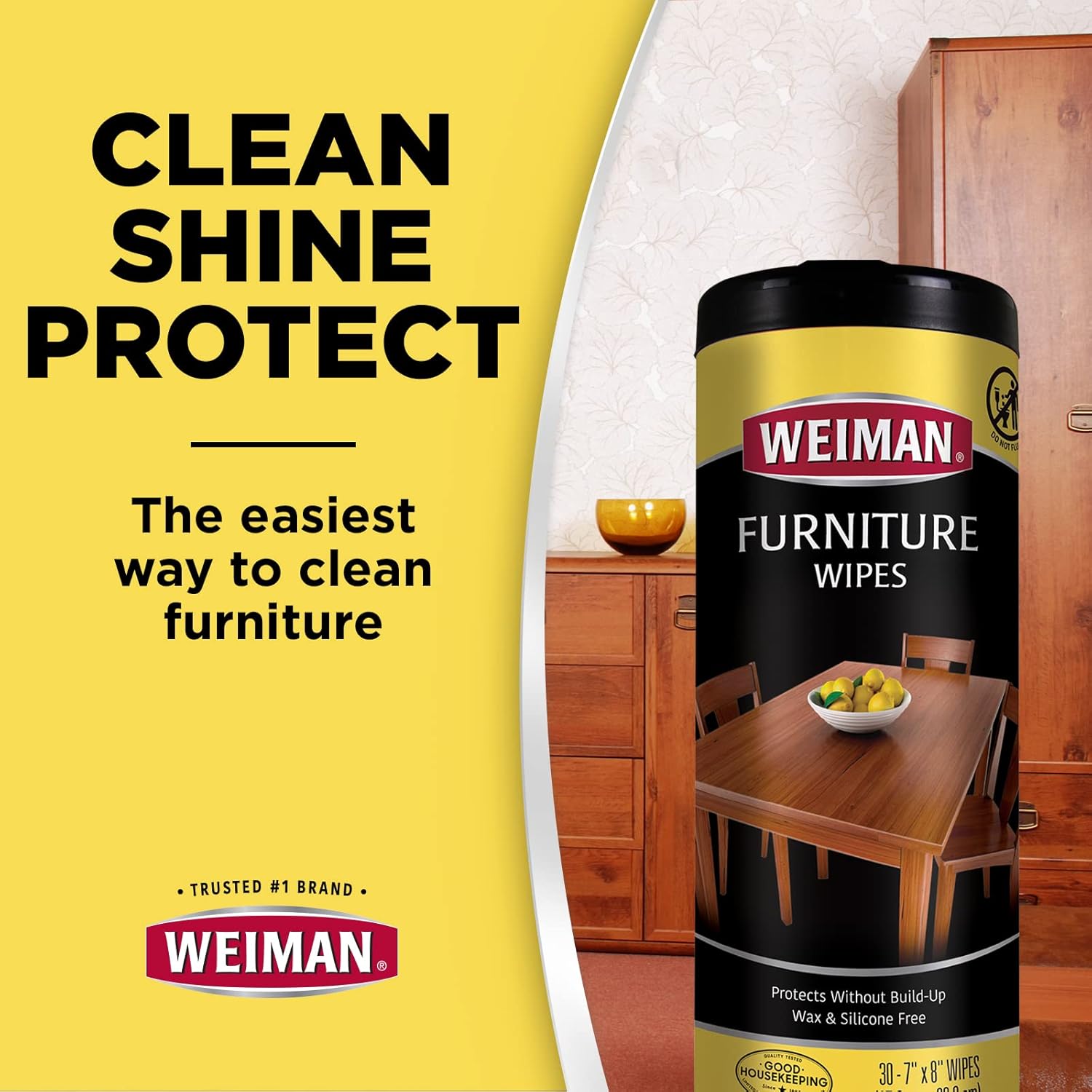 Clean, shine and protect with Weiman furniture wipes - the easiest way to clean wooden furniture.