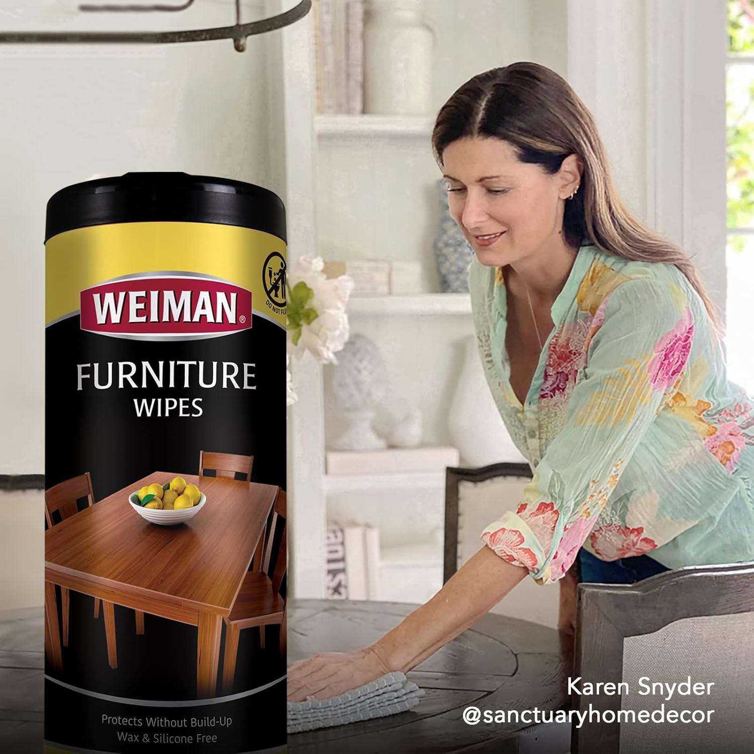 Package of Weiman furniture wipes, to clean wood without build-up