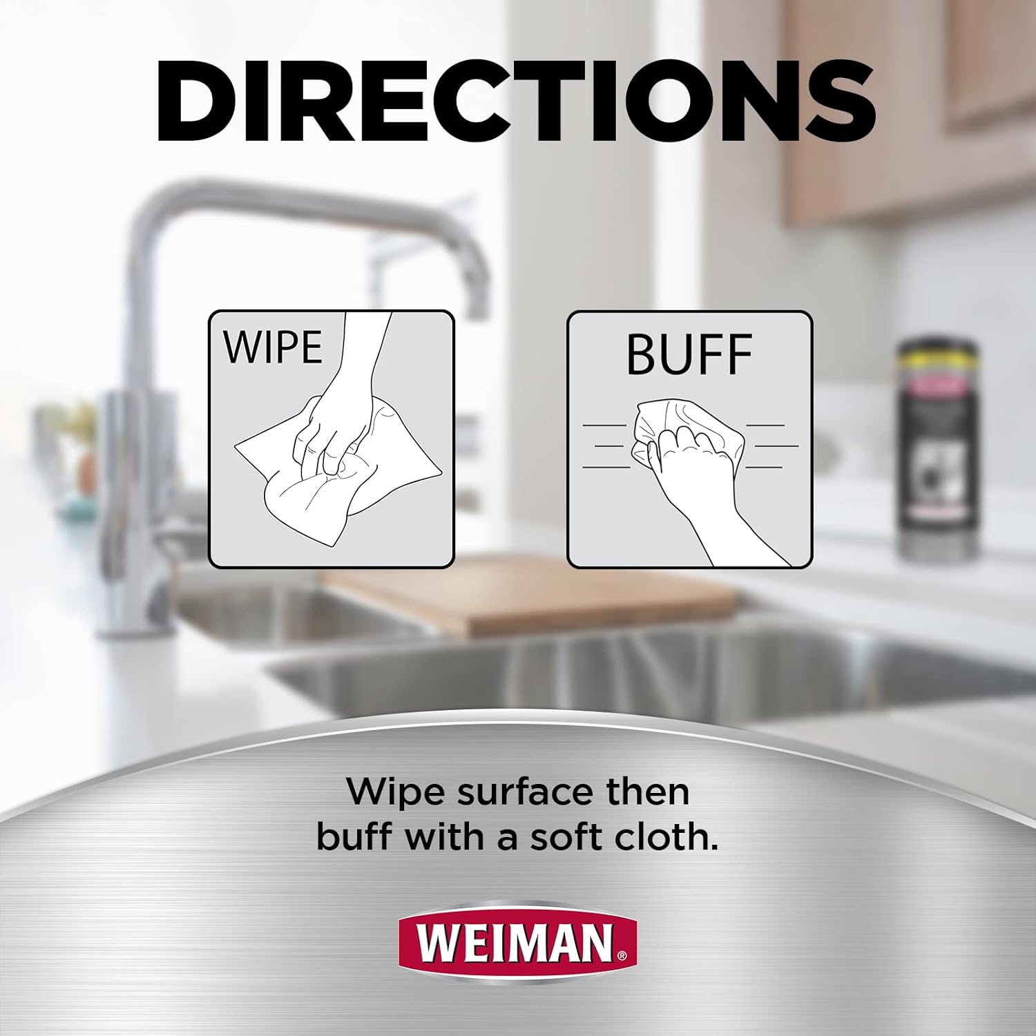 Weiman stainless steel wipes needs a wipe and buff for cleaning shine.