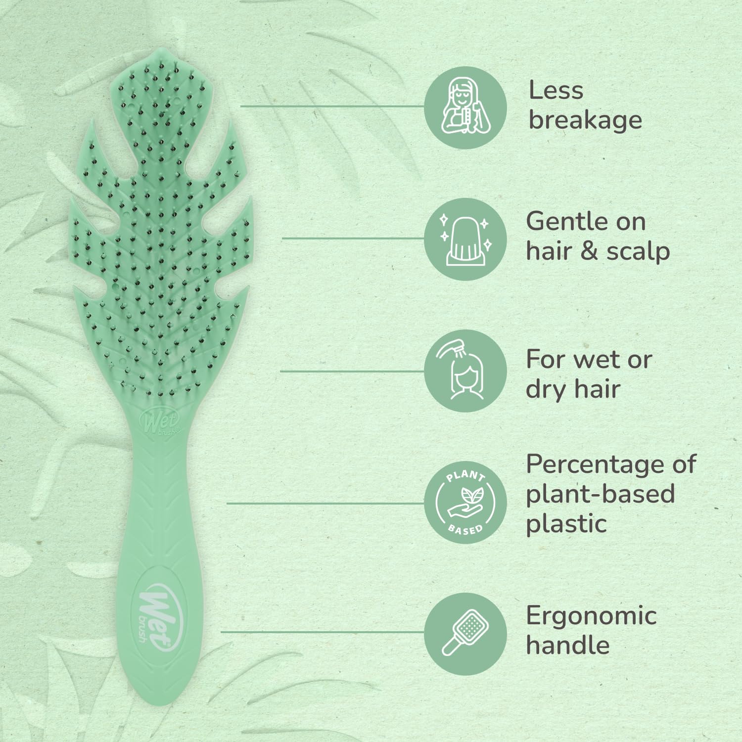 Wetbrush green hair detangling hair brush for less breakage, gentle on hair and scalp with ergonomic handle - plant based plastic