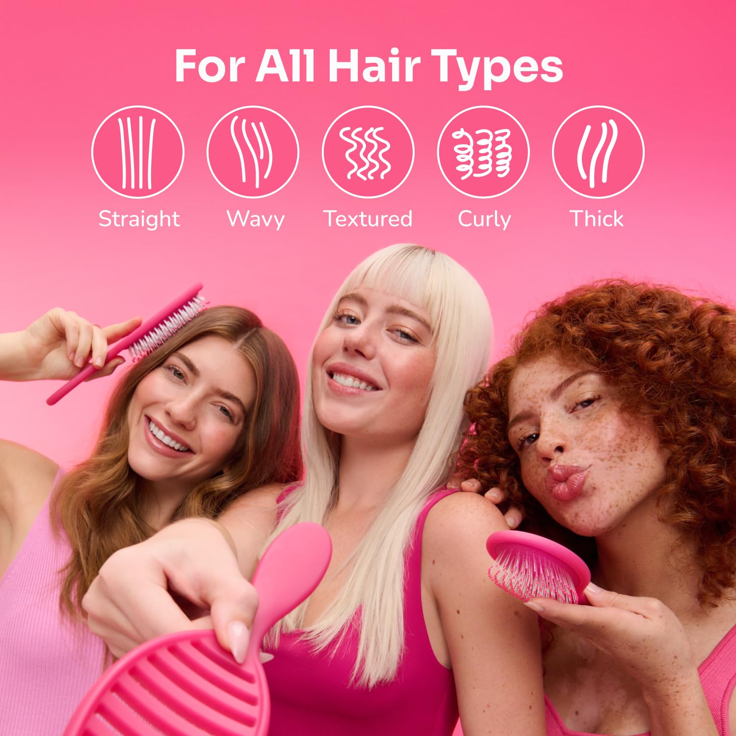 The wetbrush shower hair brush is perfect for all hair types including straight, wavy, textured, curly and thick