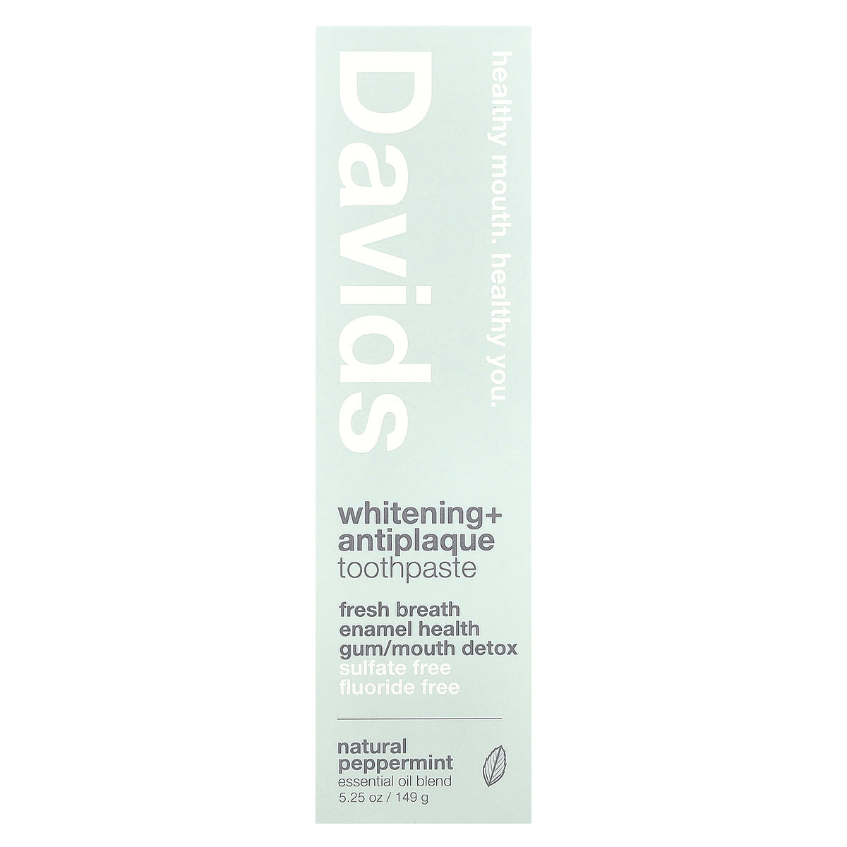 Davids Natural Whitening Toothpaste | Peppermint | 5.25 Oz (149 g)