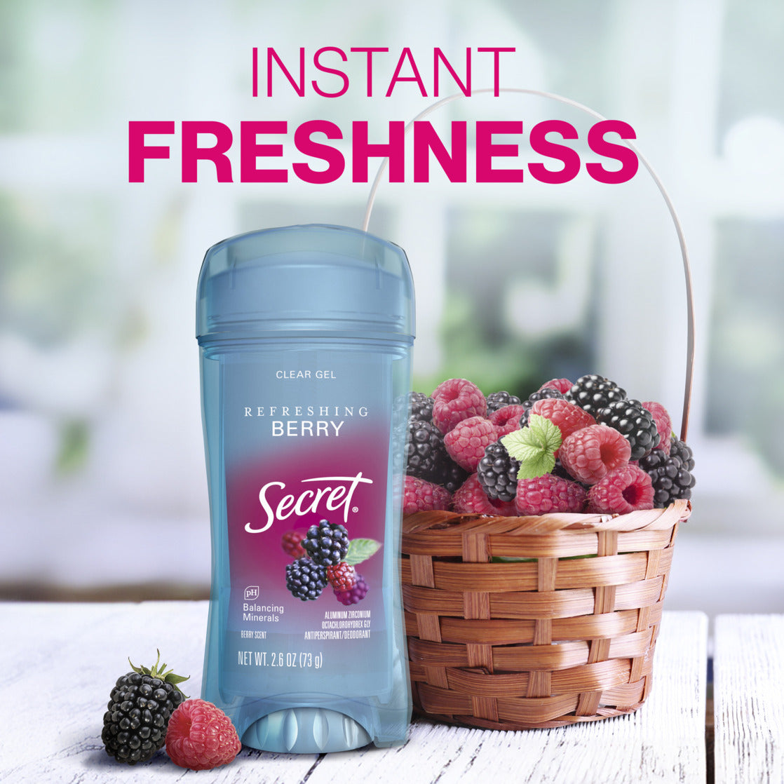Secret Fresh Antiperspirant Deodorant | Clear Gel | Refreshing Berry Scent | 2.6 Oz | Pack of 2