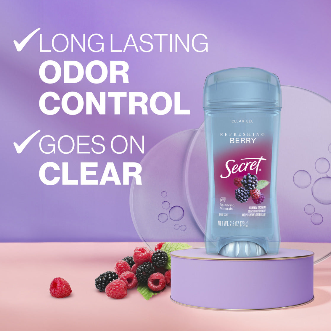 Secret Fresh Antiperspirant Deodorant | Clear Gel | Refreshing Berry Scent | 2.6 Oz | Pack of 2