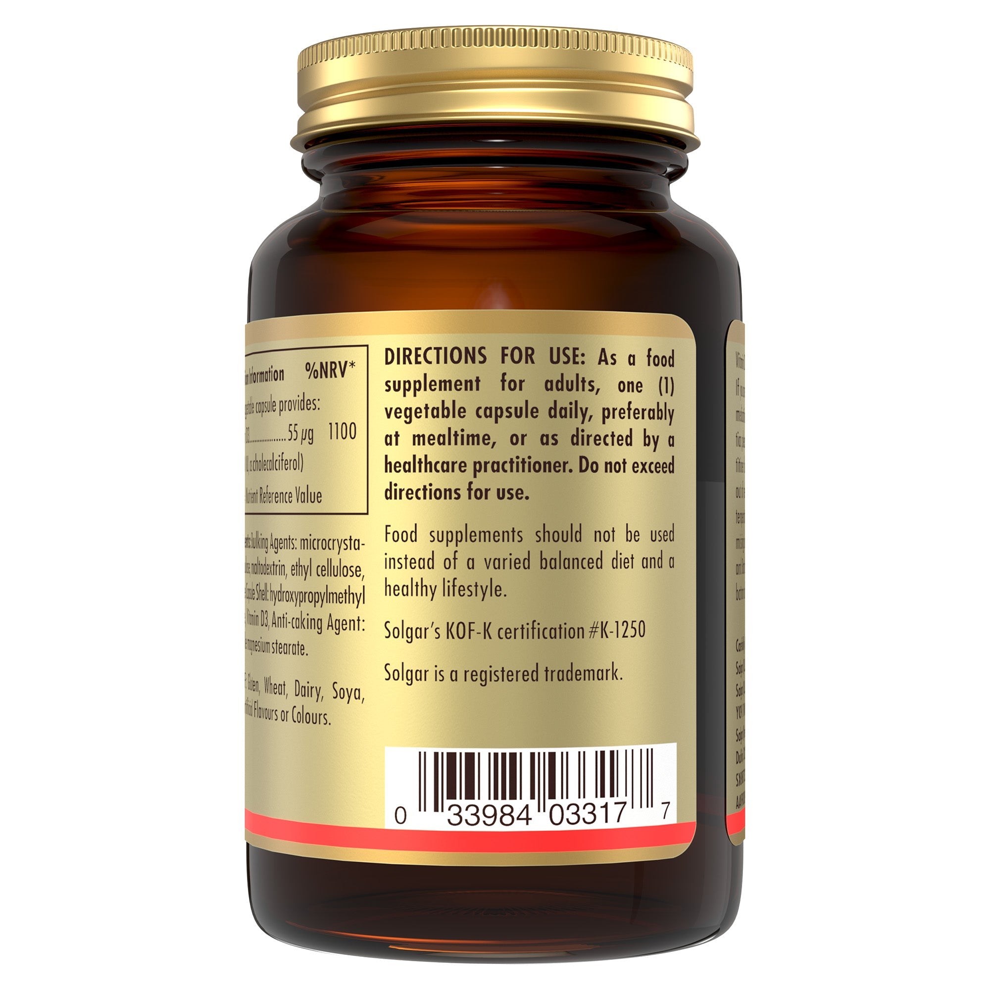 Solgar Vitamin D3 (Cholecalciferol) 2200 IU (55 µg) | 100 Vegetable Capsules