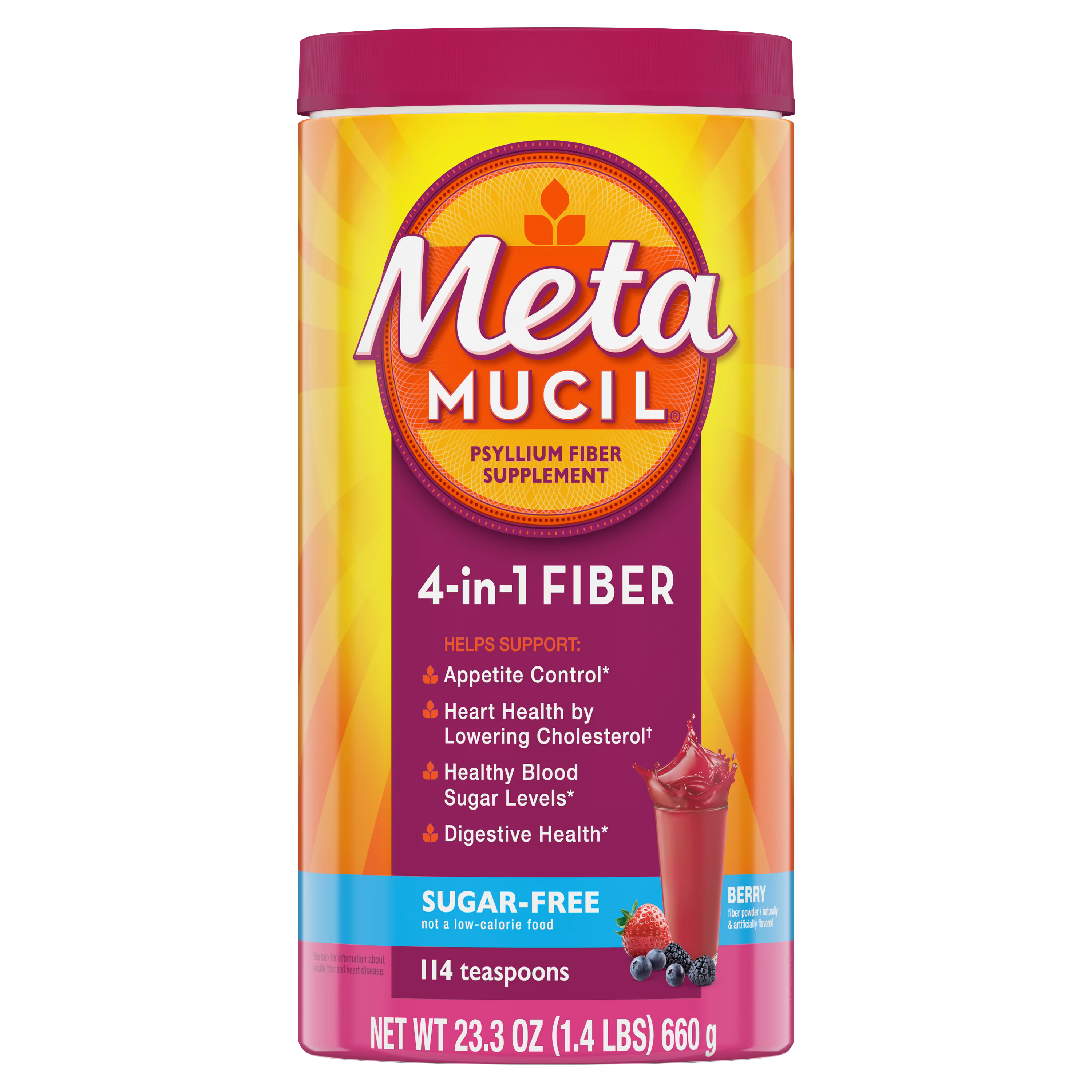 Metamucil | Berry Burst | 114 Teaspoons | 23.3 Oz (660 g)