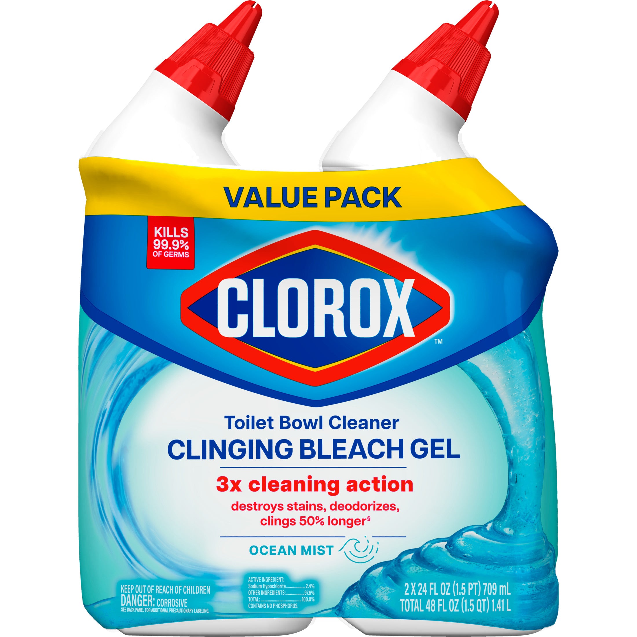 Clorox Toilet Bowl Liquid Disinfecting Cleaner | Ocean Mist Scent | 24 Oz (Pack of 2)
