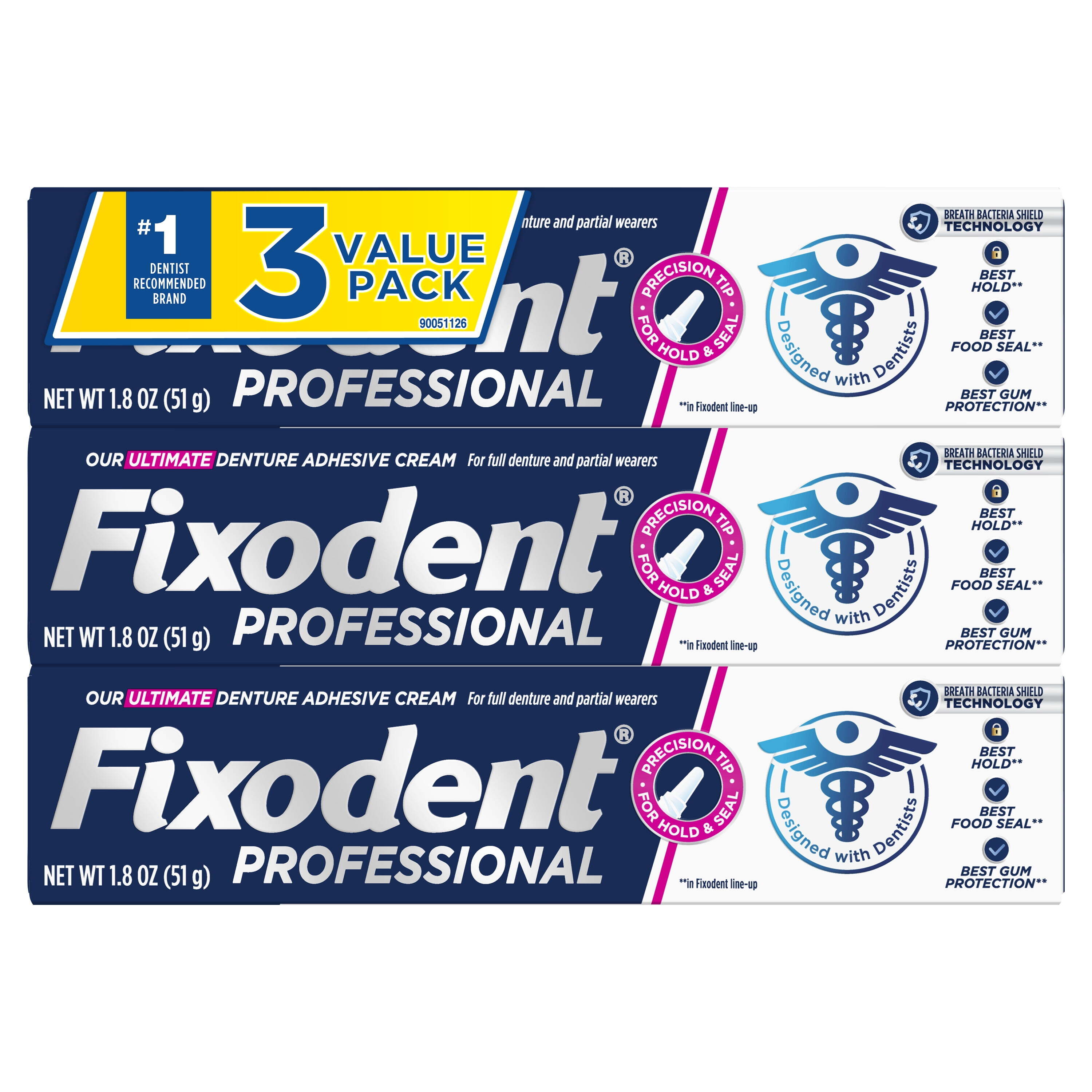 Fixodent Professional Ultimate Denture Adhesive Cream | 1.8 Oz (51 g) | Pack of 3