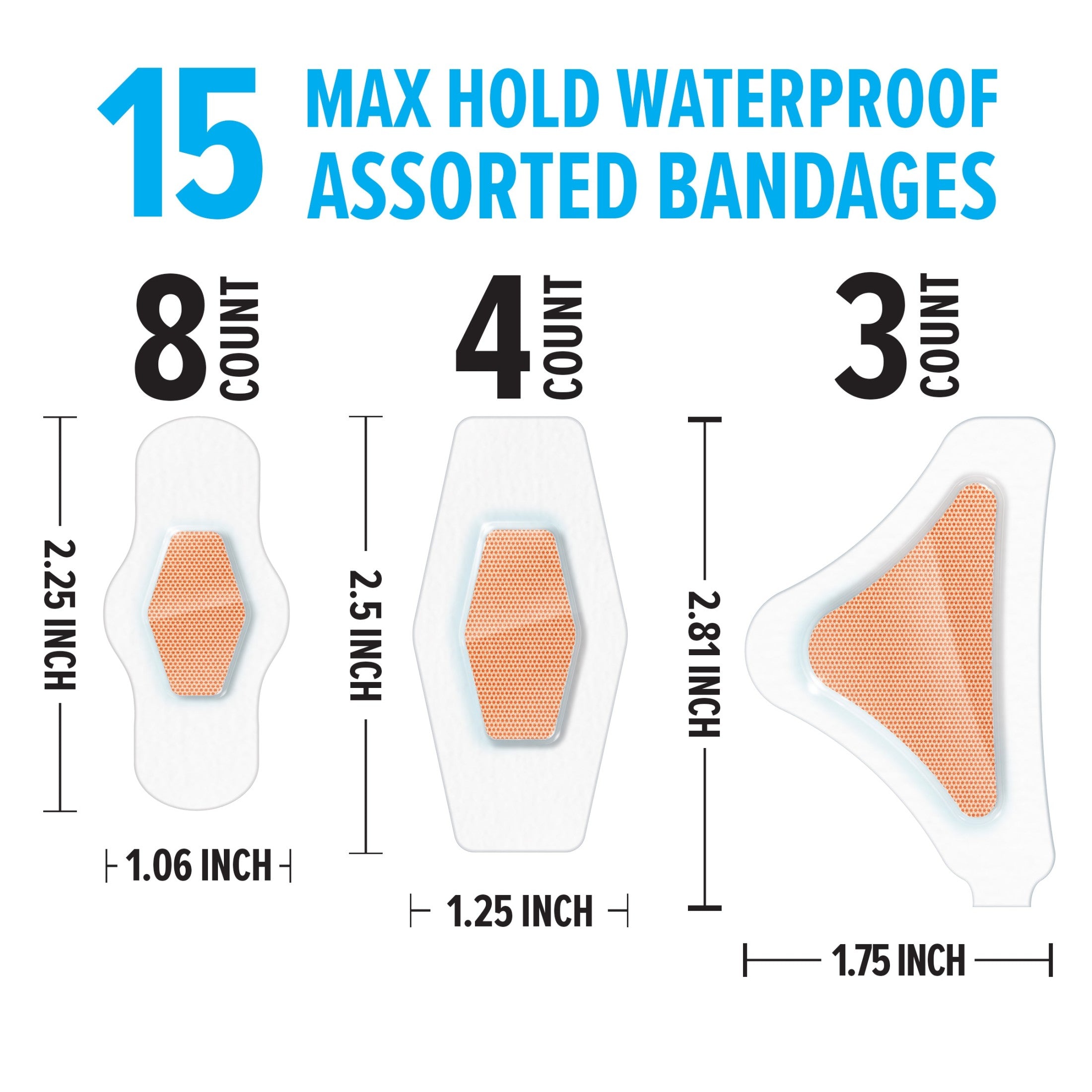 Nexcare Max Hold Waterproof Bandages | Assorted Sizes | 15 count