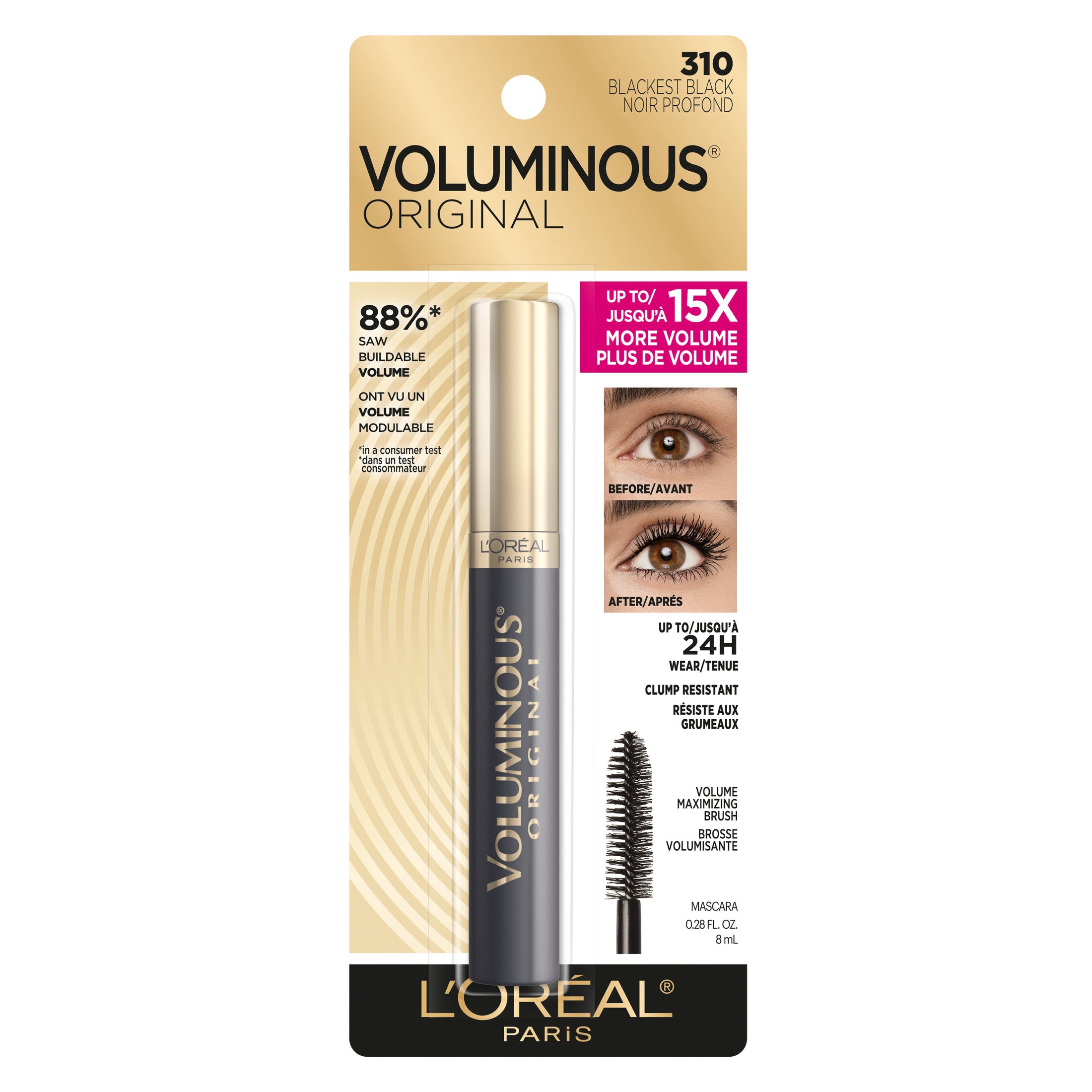 L'Oreal Paris Voluminous Mascara Blackest Black (310)| 0.28 Oz (8 ml)