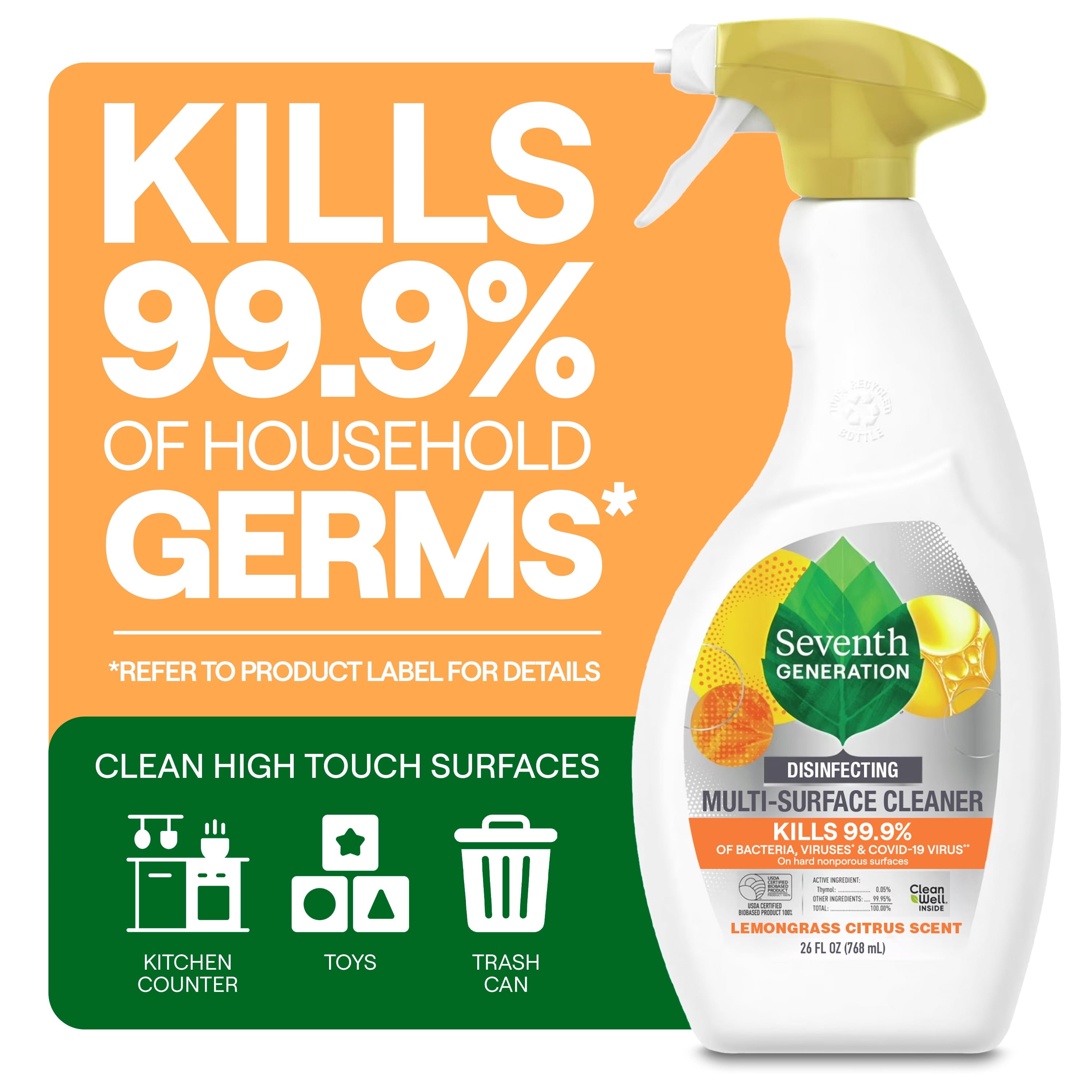 Seventh Generation Disinfecting Multi-Surface | Lemongrass Citrus Scent | 26 Oz (768 ml)
