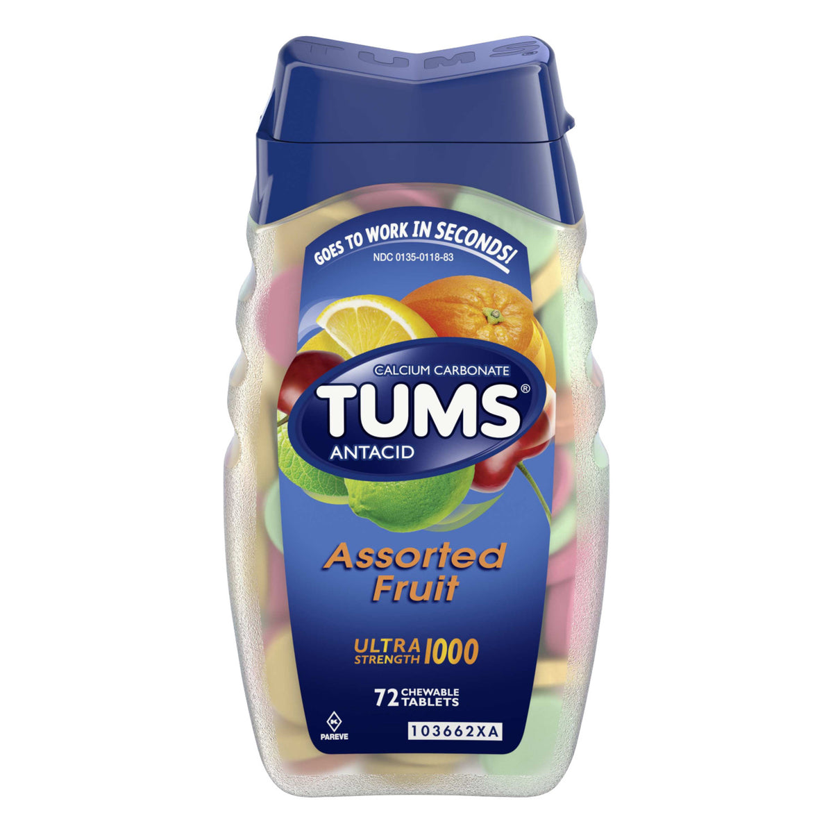 TUMS Ultra Maximum Strength Chewable Tablets | Assorted Fruit | 72 Tablets