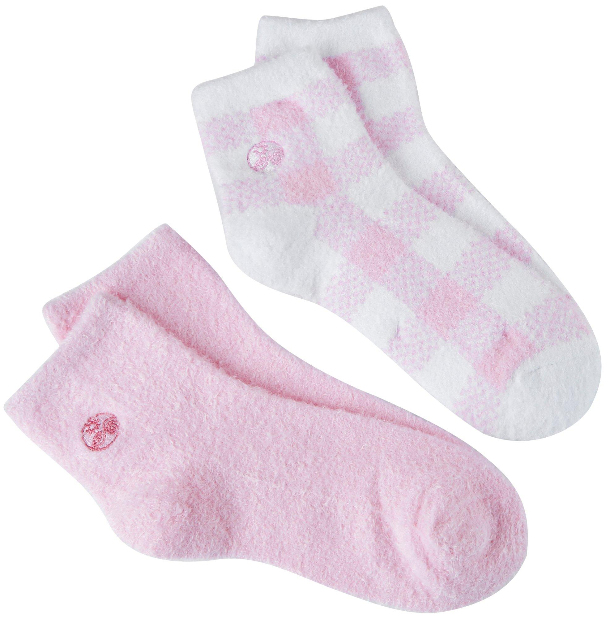 Earth Therapeutics Aloe Socks | Pink Plaid | 2 Pair
