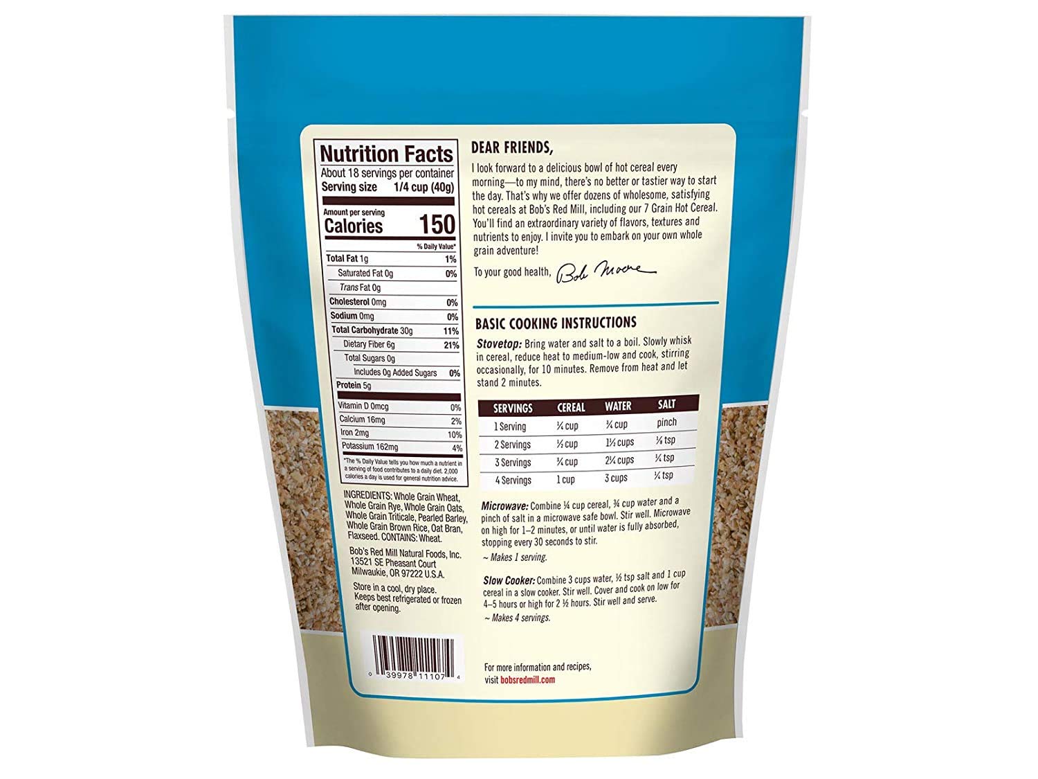 Bob's Red Mill 7 Grain Hot Cereal | 25 Oz (709 g)