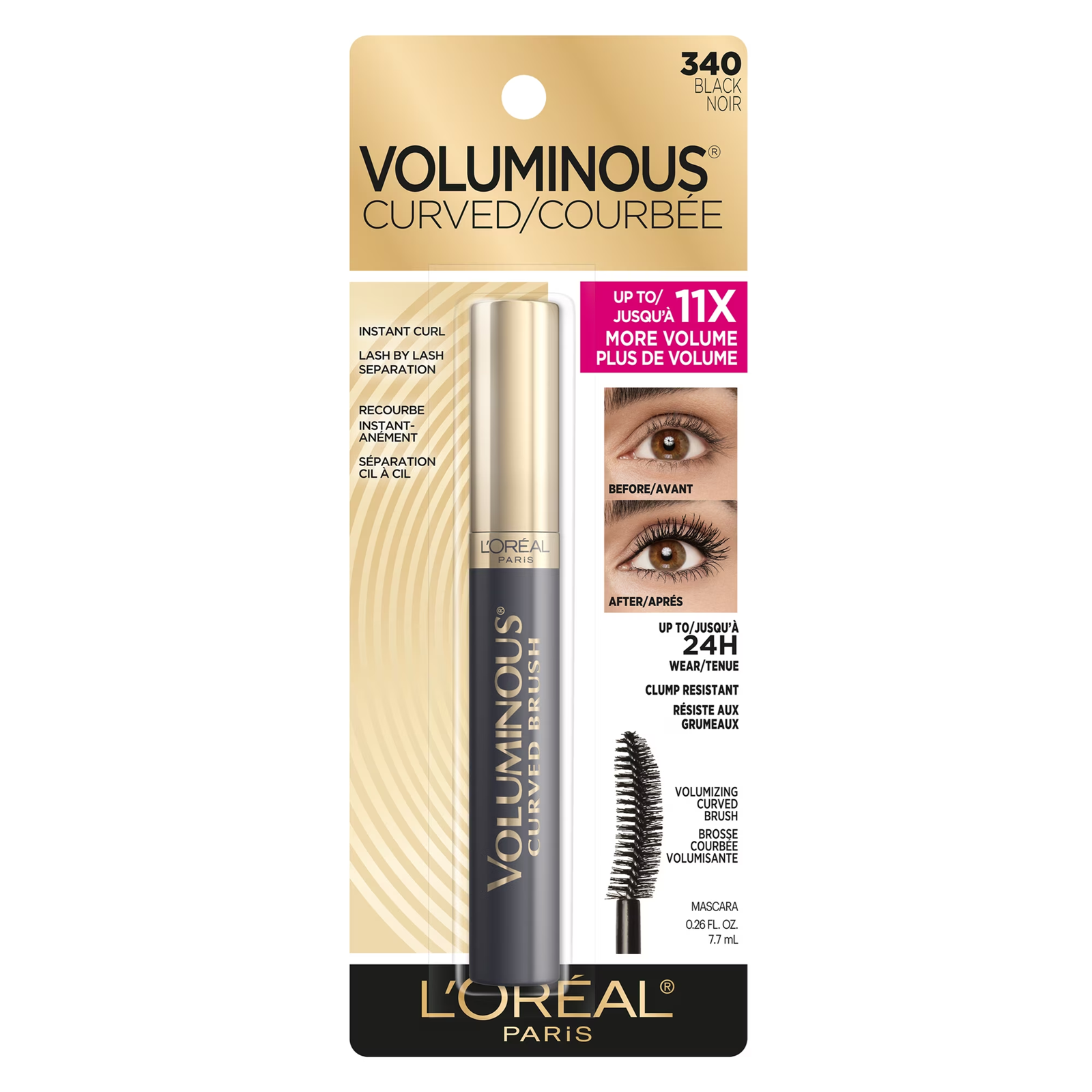 L'Oreal Paris Voluminous Curved Brush Mascara | Black | 0.26 Oz (7.7 ml)