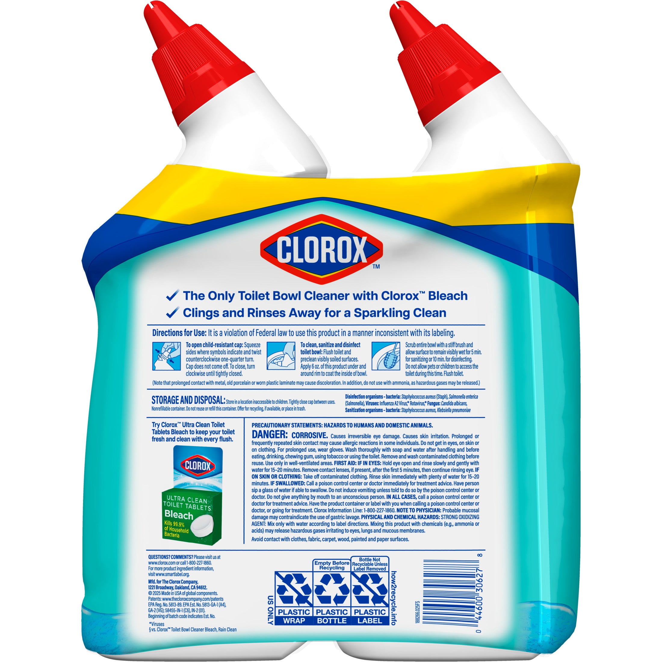 Clorox Toilet Bowl Liquid Disinfecting Cleaner | Ocean Mist Scent | 24 Oz (Pack of 2)