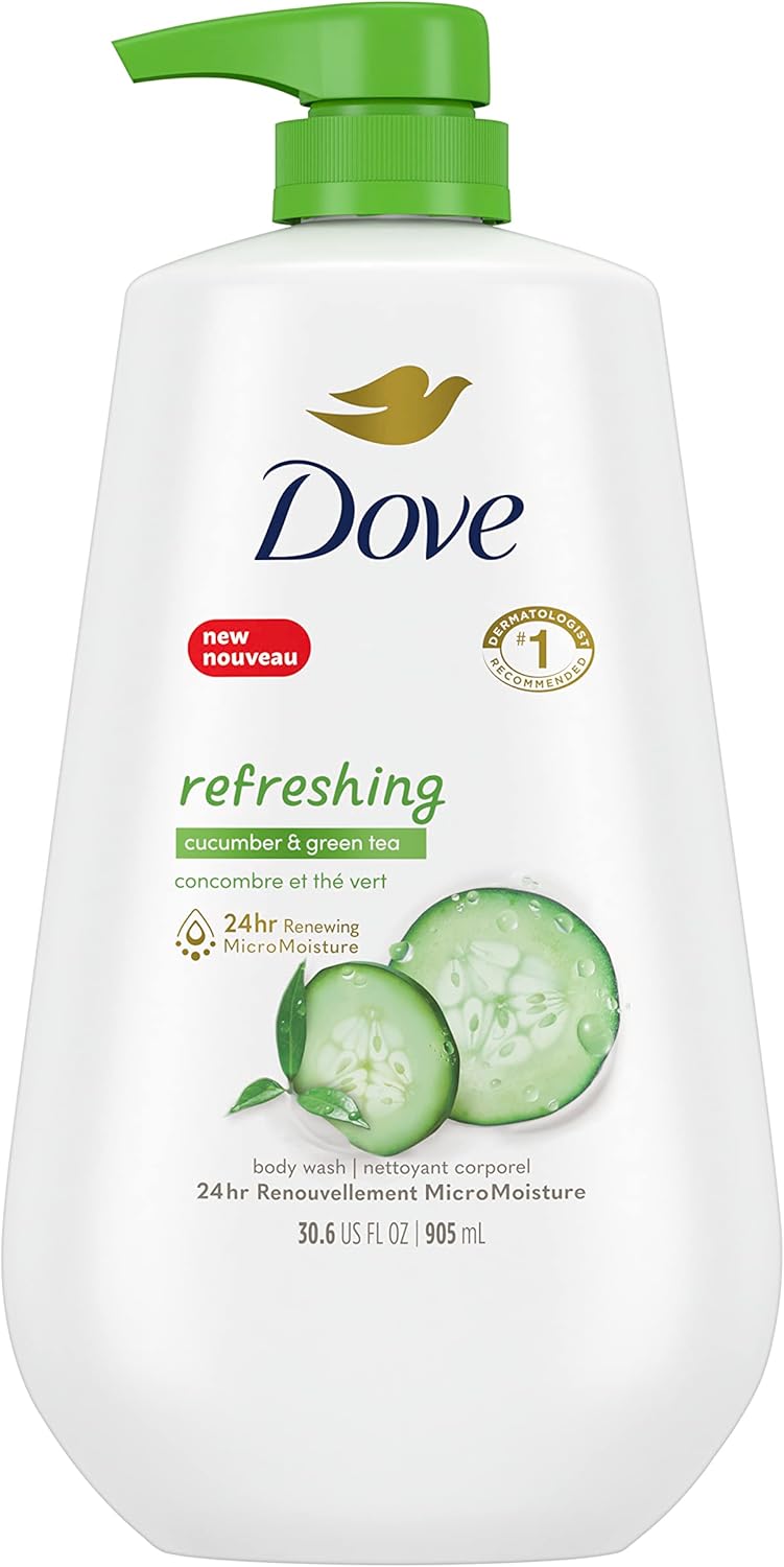 Dove Go Fresh Body Wash, Refreshing Cucumber and Green Tea Pump - 34 Oz, Pack of 4
