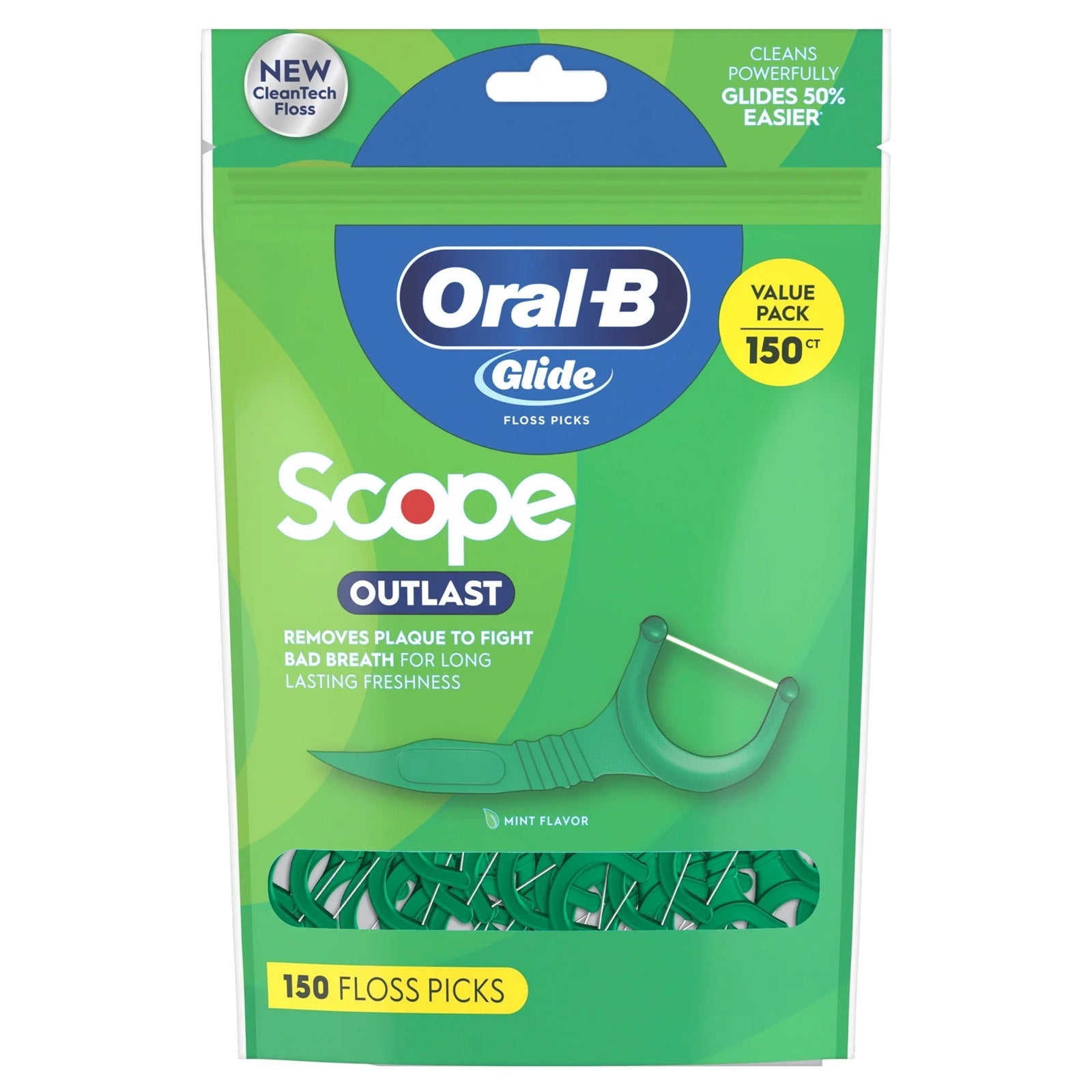 Oral-B Glide Complete with Scope Outlast Dental Floss Picks | Mint | 150 Count