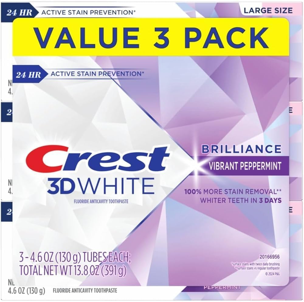 Crest Toothpaste 3D White Brilliance Vibrant Peppermint | 4.1 Oz | Pack of 3