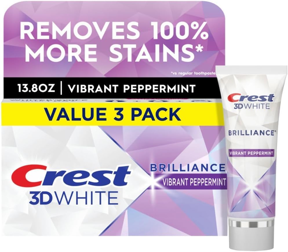 Crest Toothpaste 3D White Brilliance Vibrant Peppermint | 4.1 Oz | Pack of 3