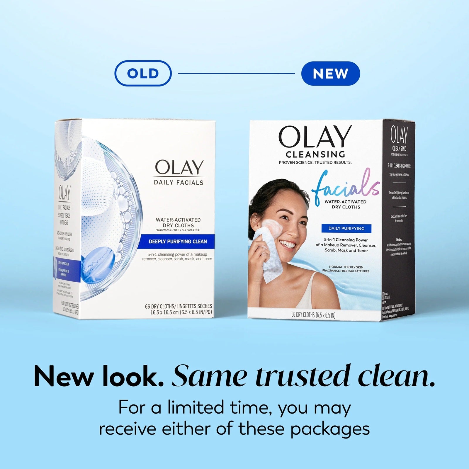 Olay 2-In-1 Combination/Oily Daily Facial Cloths, 66-Count
