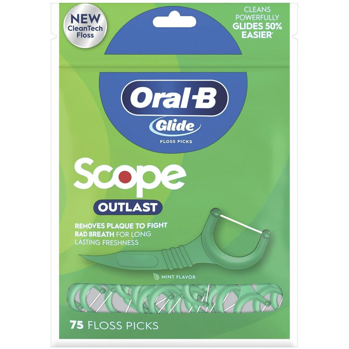 Oral B Glide Floss Picks Scope Outlast | Long Lasting Mint | 75 Floss Picks