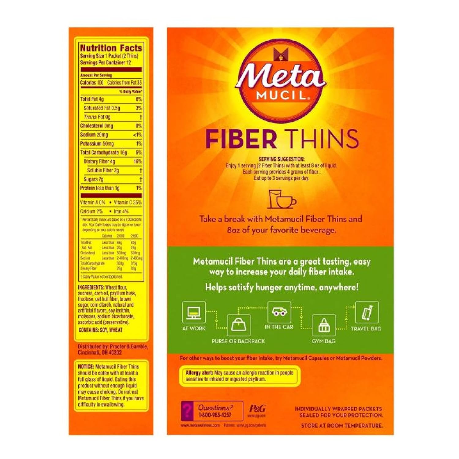 Metamucil MultiGrain Fiber Wafers | Apple Crisp | 12 Packets