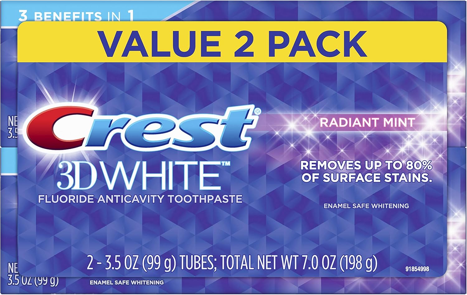 Crest 3D White Advanced Radiant Mint Whitening Toothpaste, 3.3 Oz