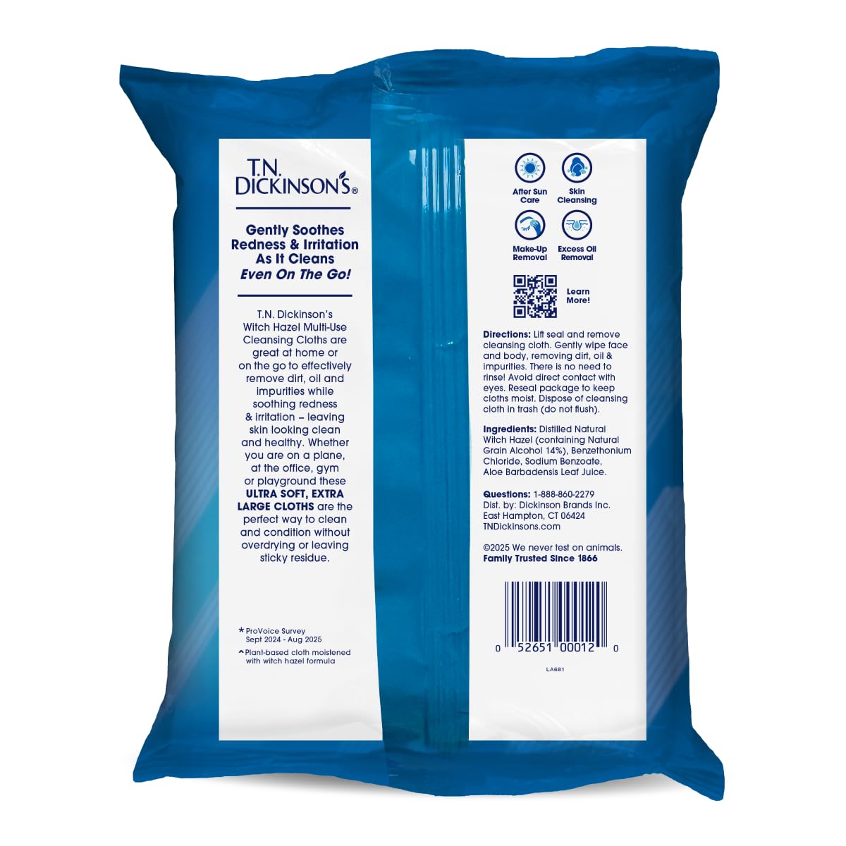 T.N. Dickinson's Witch Hazel New Soothing Multi-Use Cleansing Cloth | 25 Cloth