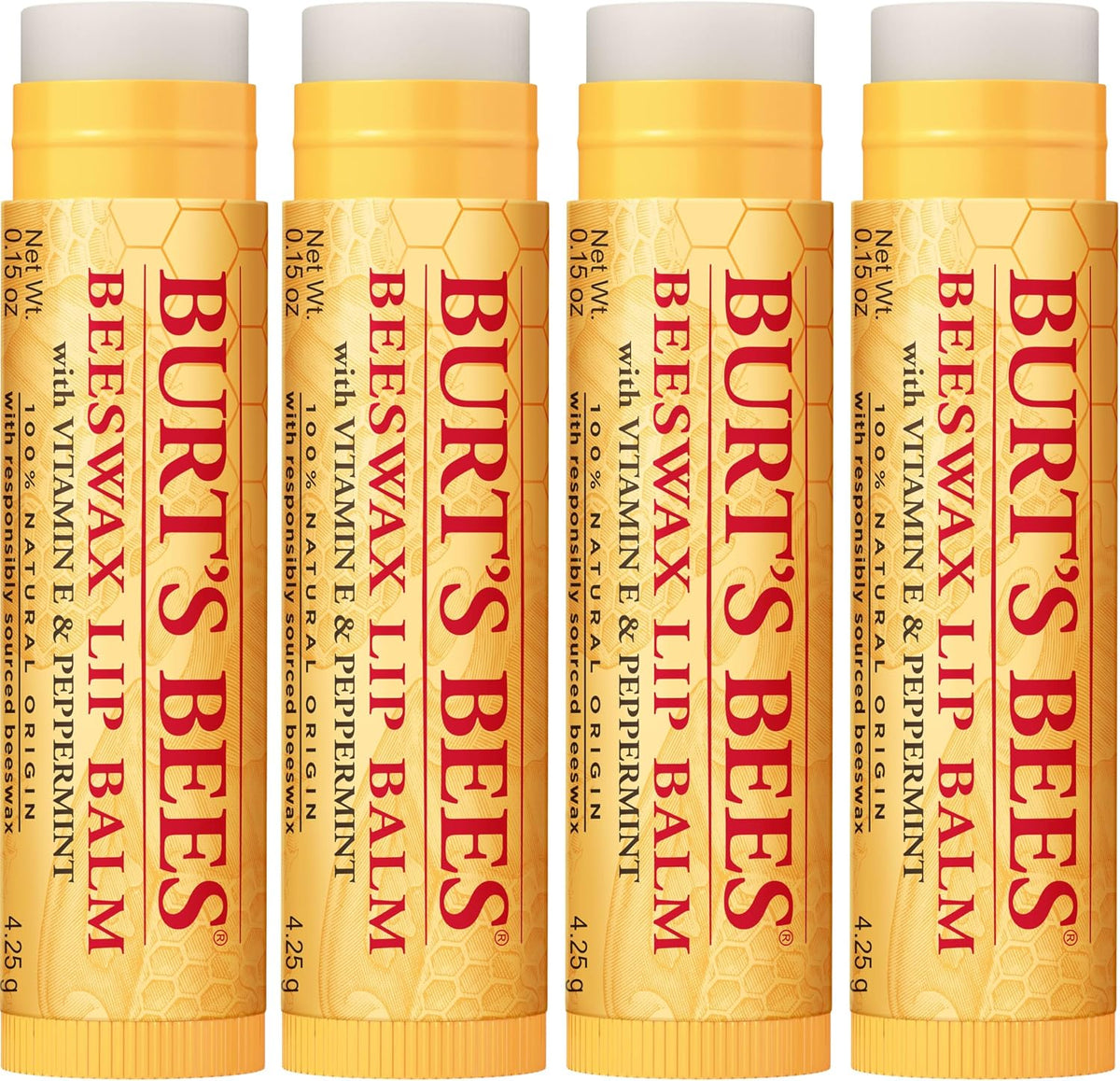 Burts Bees Beeswax Lip Balm Pack, 0.15 oz, 4-Piece  Peppermint