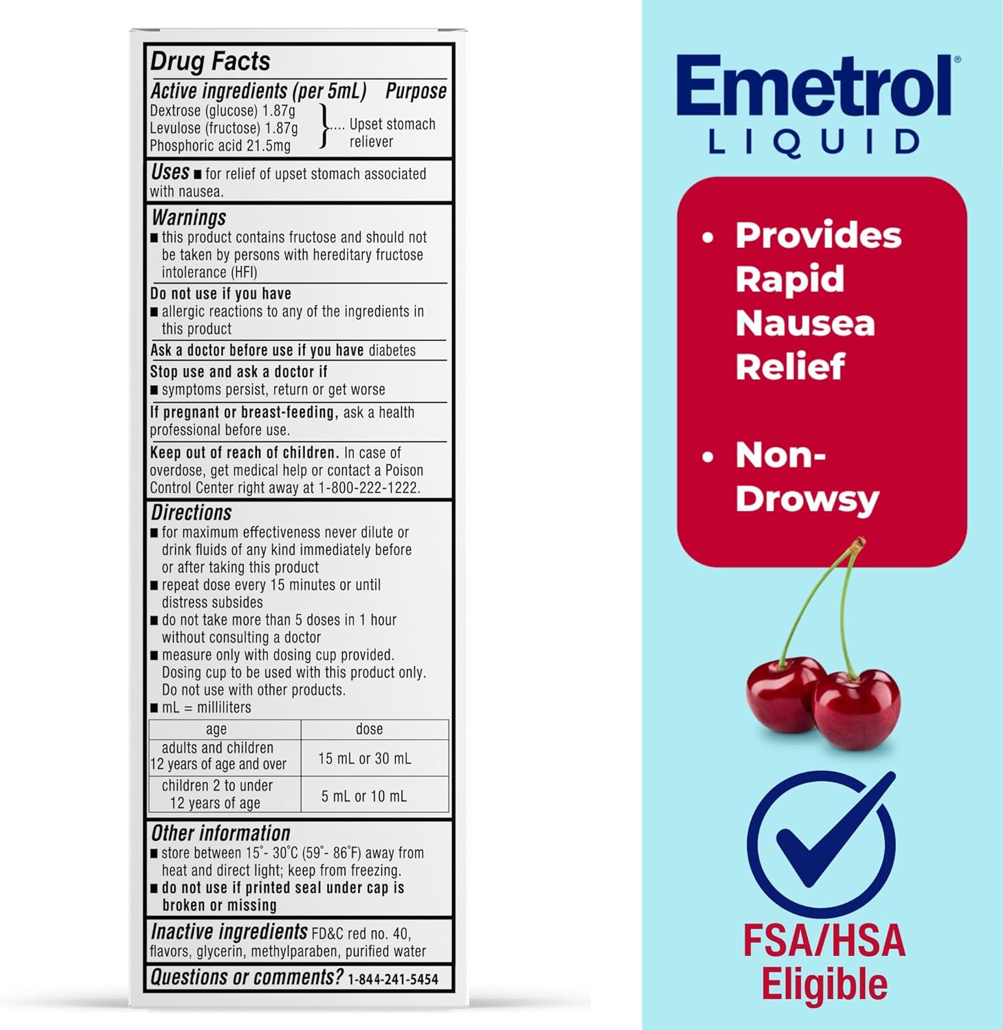 Emetrol Nausea and Upset Stomach Relief Liquid Medication, Cherry | 4 Oz (118 ml)