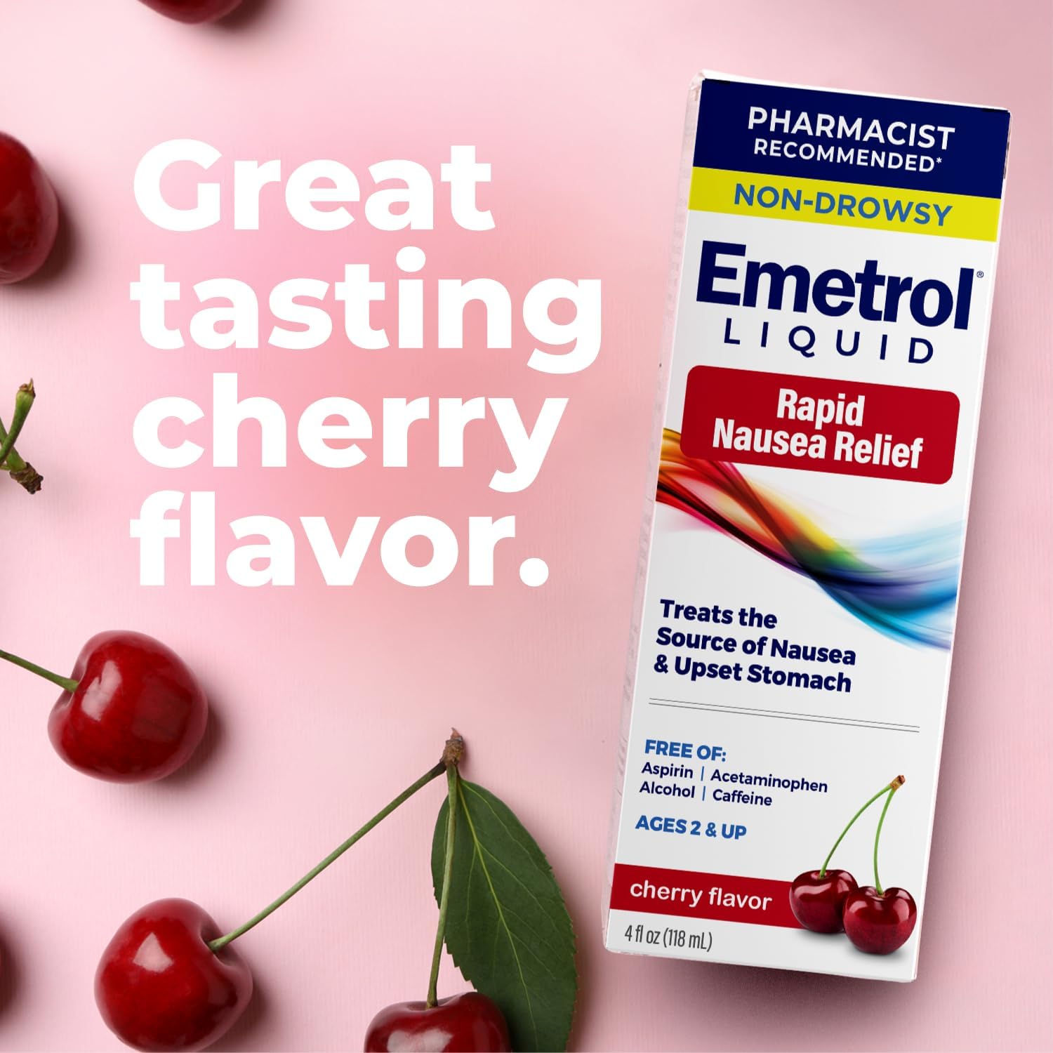 Emetrol Nausea and Upset Stomach Relief Liquid Medication, Cherry | 4 Oz (118 ml)