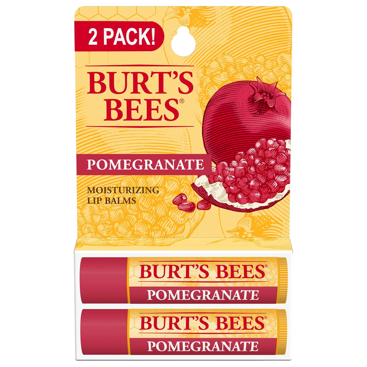 Burt's Bees Moisturizing Lip Balm | Pomegranate | 2 Tubes