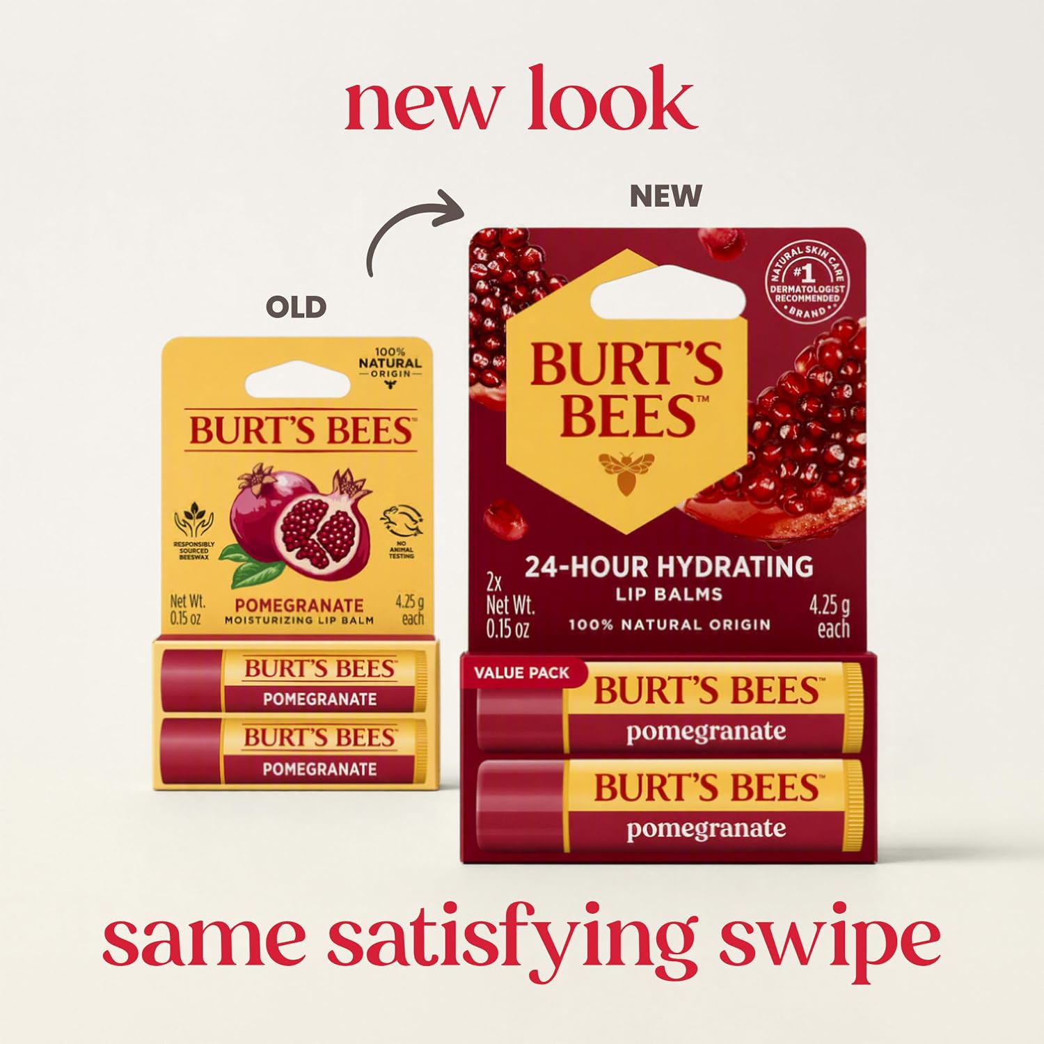 Burt's Bees Moisturizing Lip Balm | Pomegranate | 2 Tubes