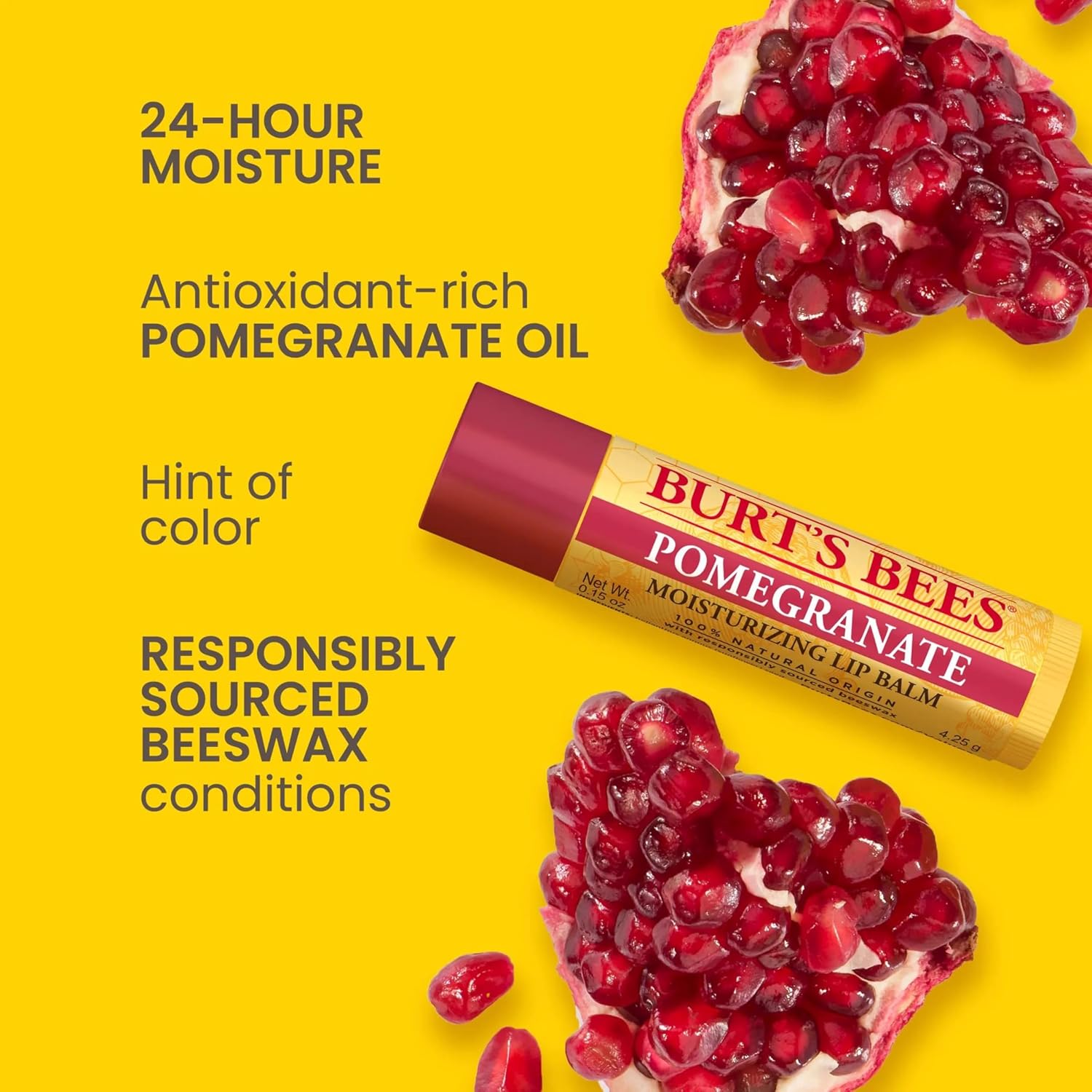 Burt's Bees Moisturizing Lip Balm | Pomegranate | 2 Tubes