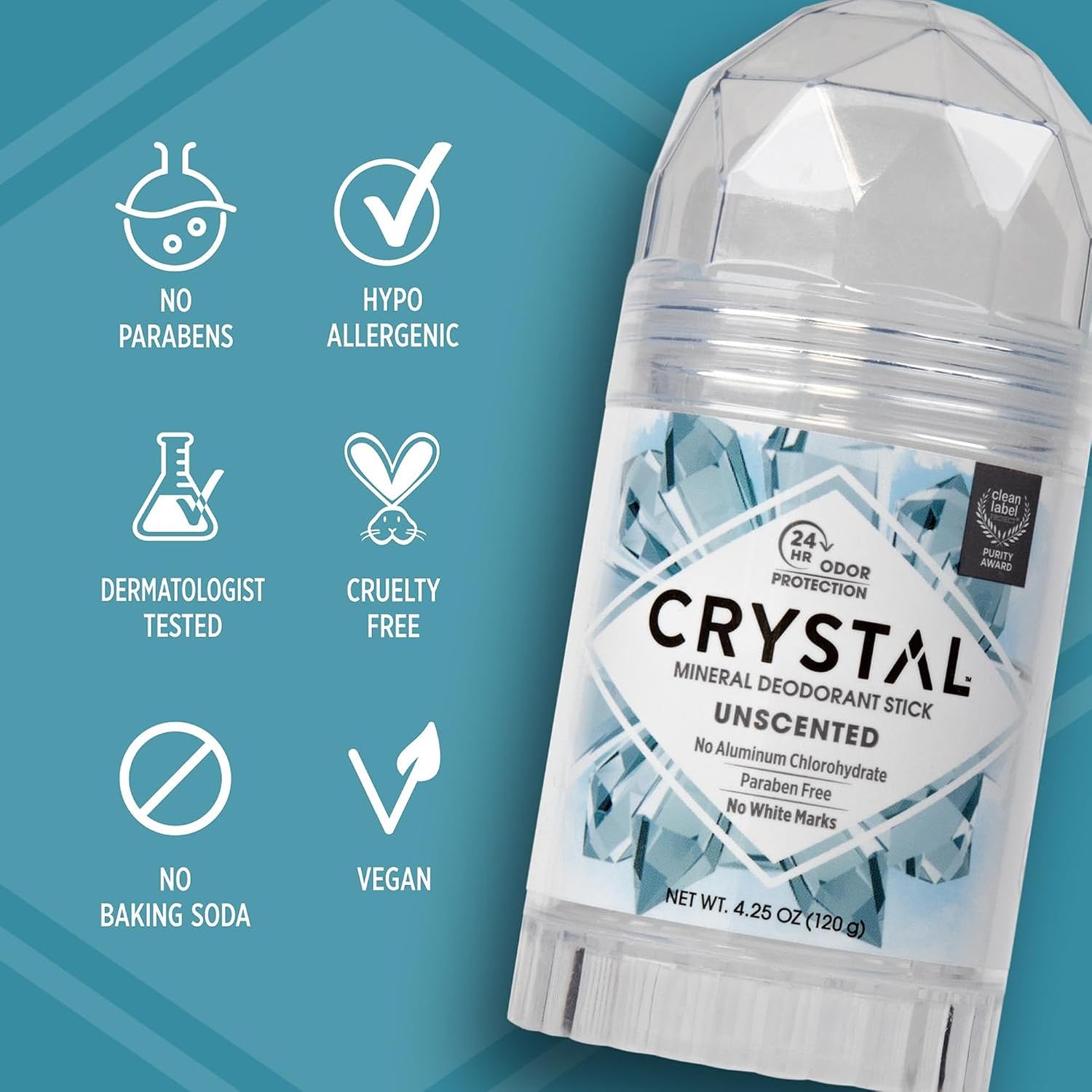 Crystal Mineral Deodorant Stick | Unscented | 4.25 Oz (120 g)