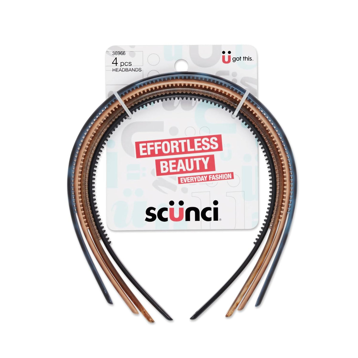 Scunci Effortless Beauty Skinny Plastic Headbands | Assorted Colors | 4 Pieces
