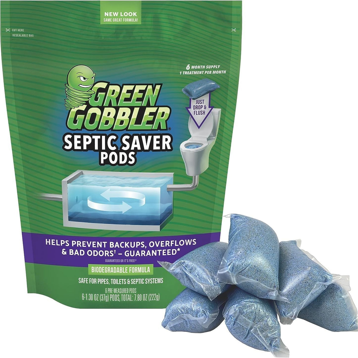 Green Gobbler Septic Saver Pods, 6 Pods