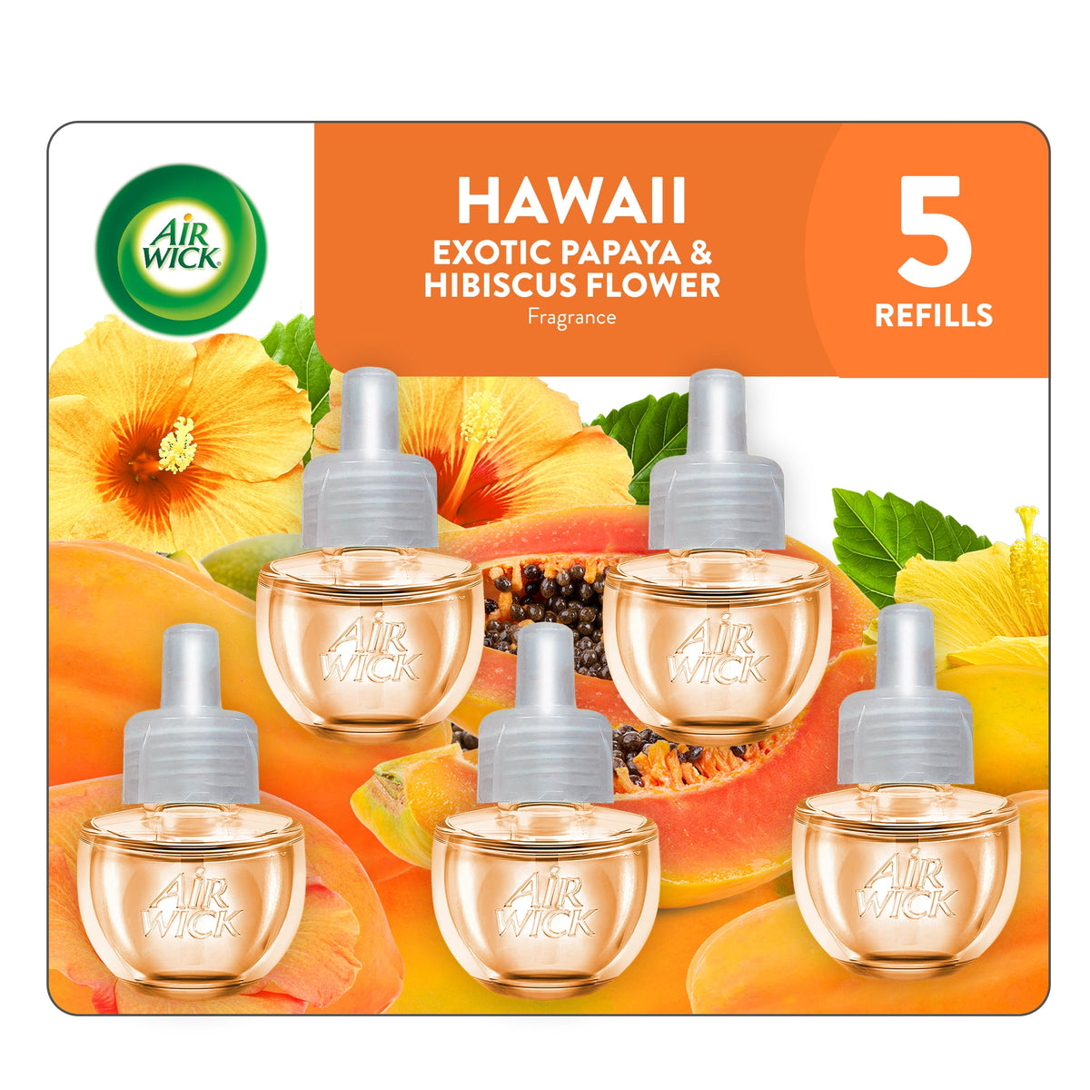 Air Wick Scented Oil 5 Refills | Hawaii Exotic Papaya/Hibiscus Flower
