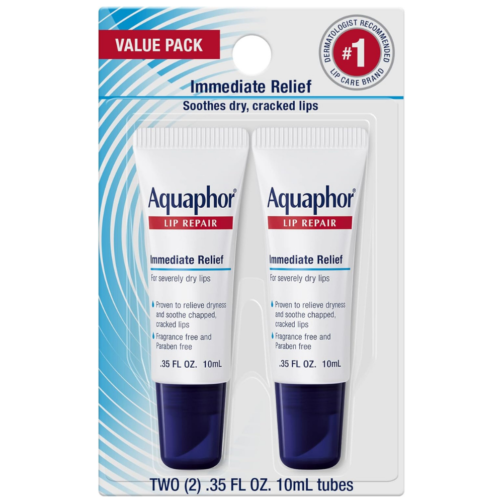 Aquaphor lip repair cream value pack with two tubes is lip balm for immediate relief for severely dry lips