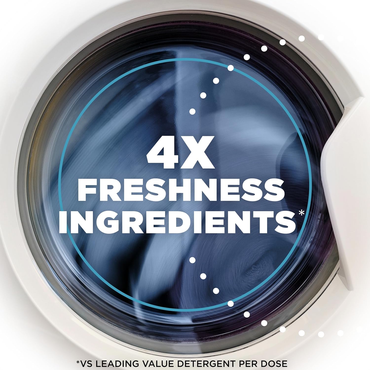 Arm & Hammer light scent booster contains 4x freshness ingredients vs leading blue detergents per dose. 